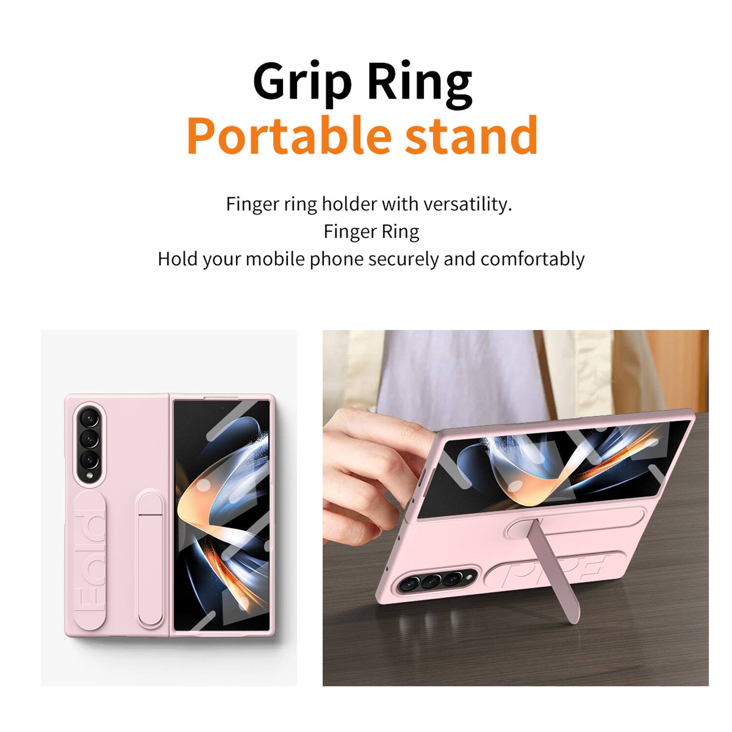 Grip Ring Portable Stand

Finger ring holder with versatility.  
Finger Ring  
Hold your mobile phone securely and comfortably