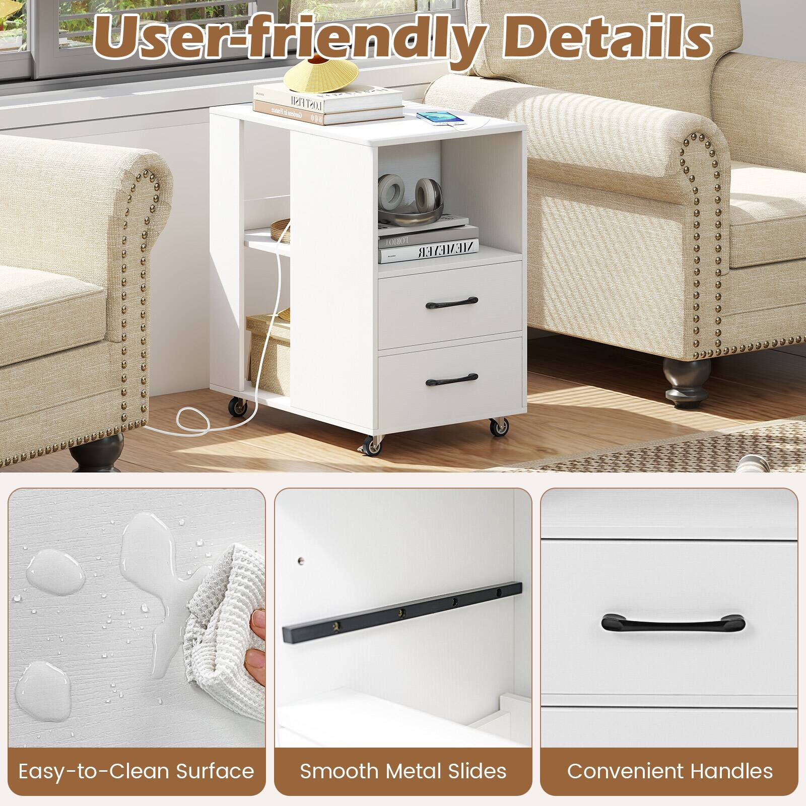 User-friendly Details

- Easy-to-Clean Surface
- Smooth Metal Slides
- Convenient Handles