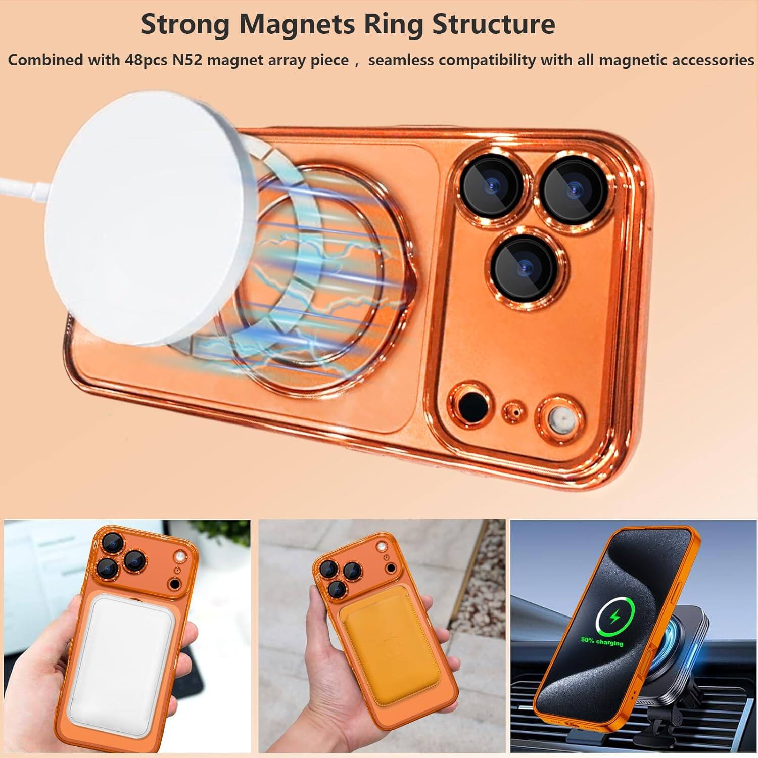Strong Magnets Ring Structure

Combined with 48pcs N52 magnet array piece, seamless compatibility with all magnetic accessories

50% charging