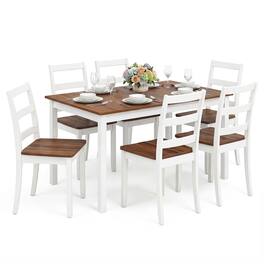 Gymax - 7-Piece Dining Set Solid Wood Kitchen Furniture w/ Rectangular Table & 6 Chairs - Brown