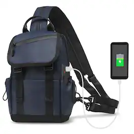 Unique Bargains - Small Backpack Convertible Crossbody Bags with USB Charge Port Lightweight Casual Sling Shoulder for Outdoor Travel - Dark Blue