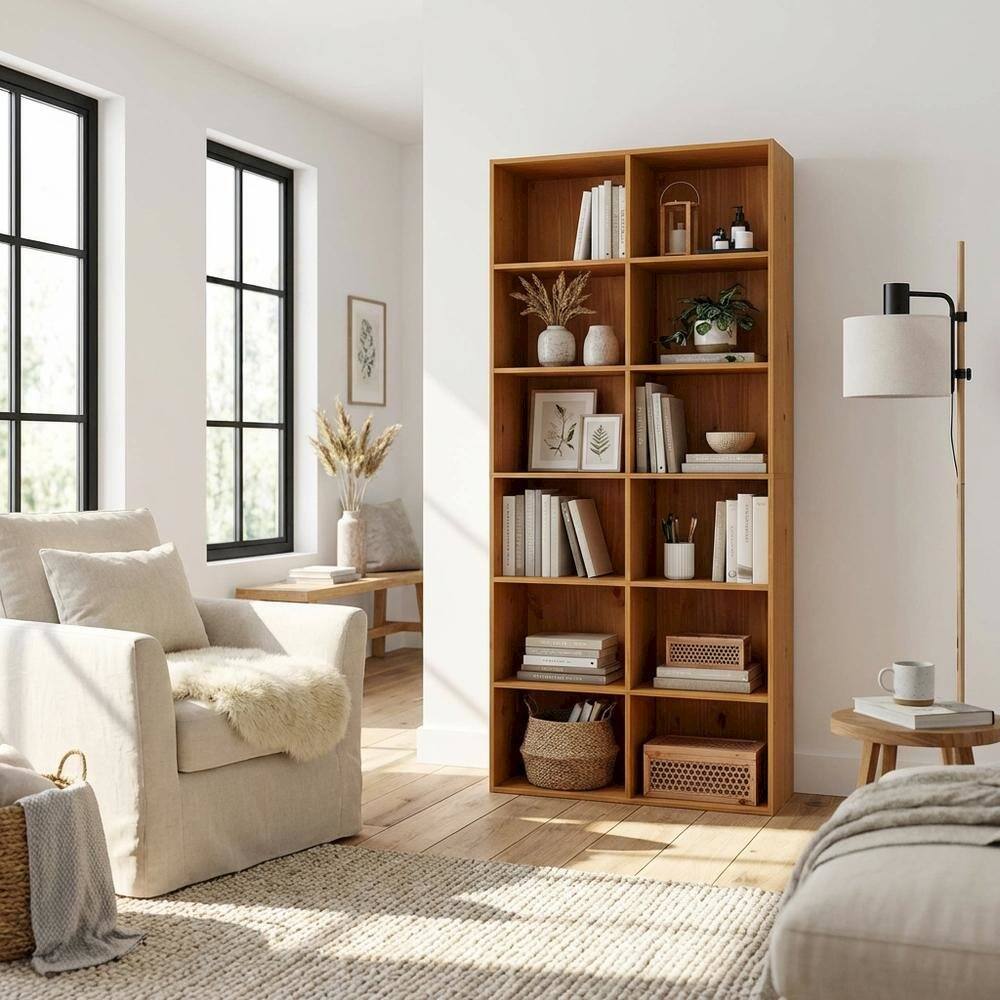 Left. FurniFact - Wooden bookcase with open shelving for contemporary decor storage - Espresso.