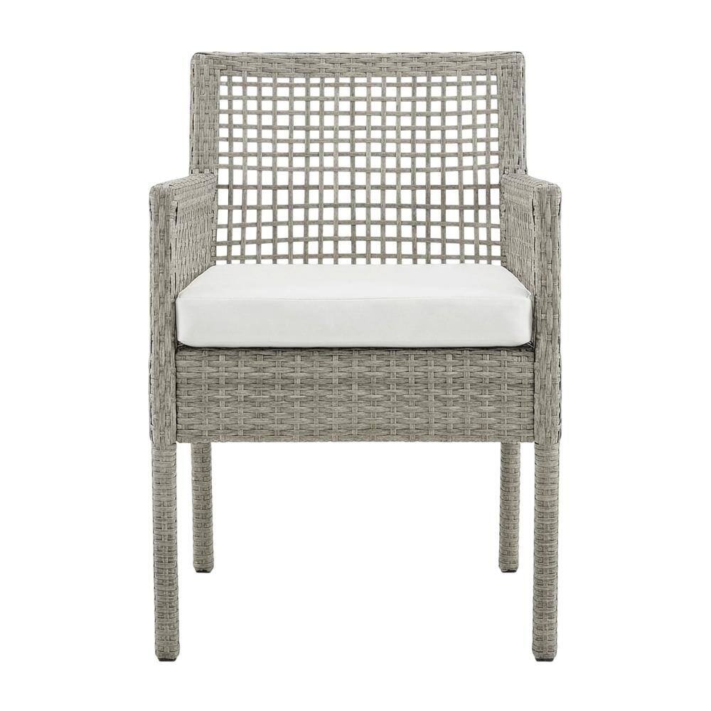 Back. Outdoor Escape - Outdoor Patio Wicker Rattan Dining Armchair Set Of 2, Cushioned Seat, Armrests - Gray.