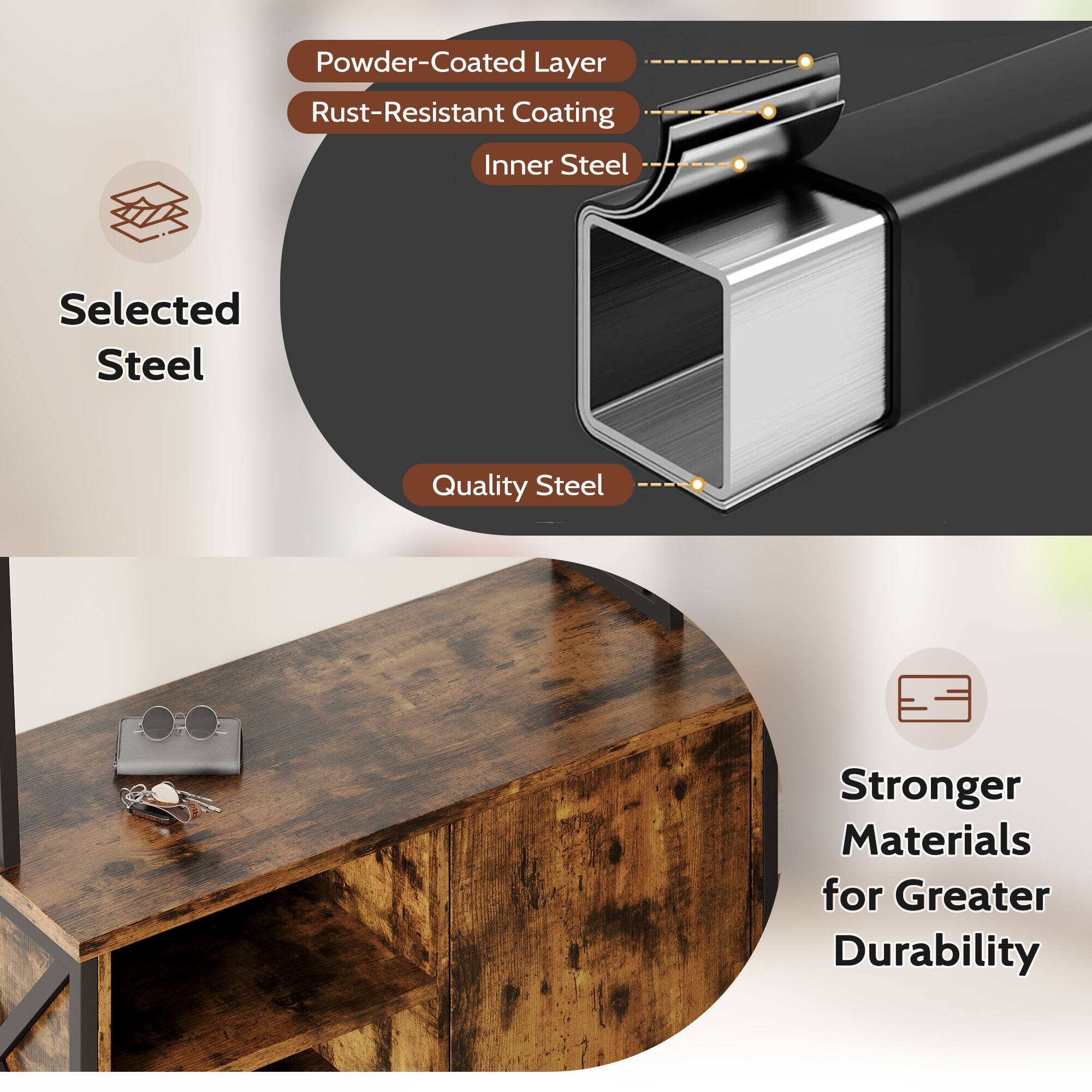 - Powder-Coated Layer
- Rust-Resistant Coating
- Inner Steel
- Selected Steel
- Quality Steel
- Stronger Materials for Greater Durability