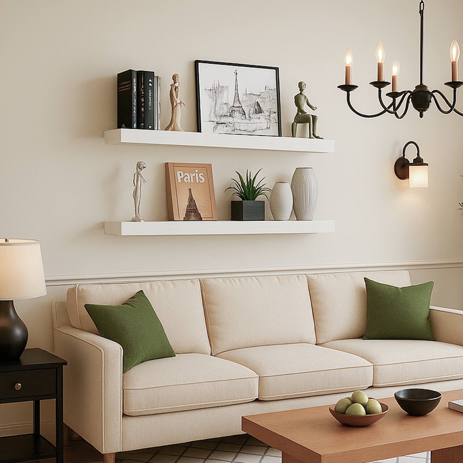 Alt View 7. BOMEDA - Floating Shelves for Wall, Wooden Mounted Wall Shelf for Room, Over Toilet Bathroom Shelves Storage, 36x7x1.5 in, 2 Pack - White.