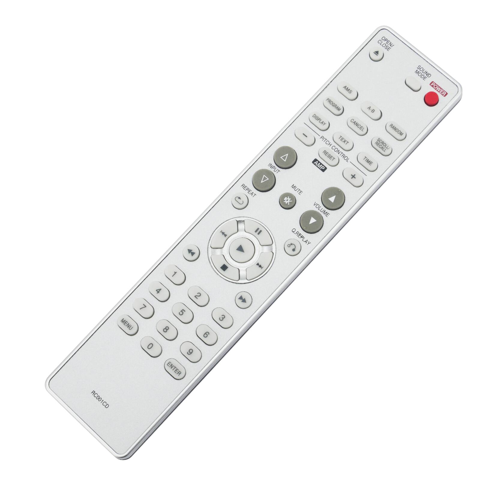 1 44 H CLOSE OPEN/ AMS PROGRAM A-B DISPLAY CANCEL - RANDOM PITCH TEXT HIFCALL A RESET CONTROL TIME INPUT AMP V + REPEAT MUTE VOLUME Q.REPLAY MODE SOUND POWER 4 2 7 5 MENU 8 6 0 9 ENTER AC001CD CO 3