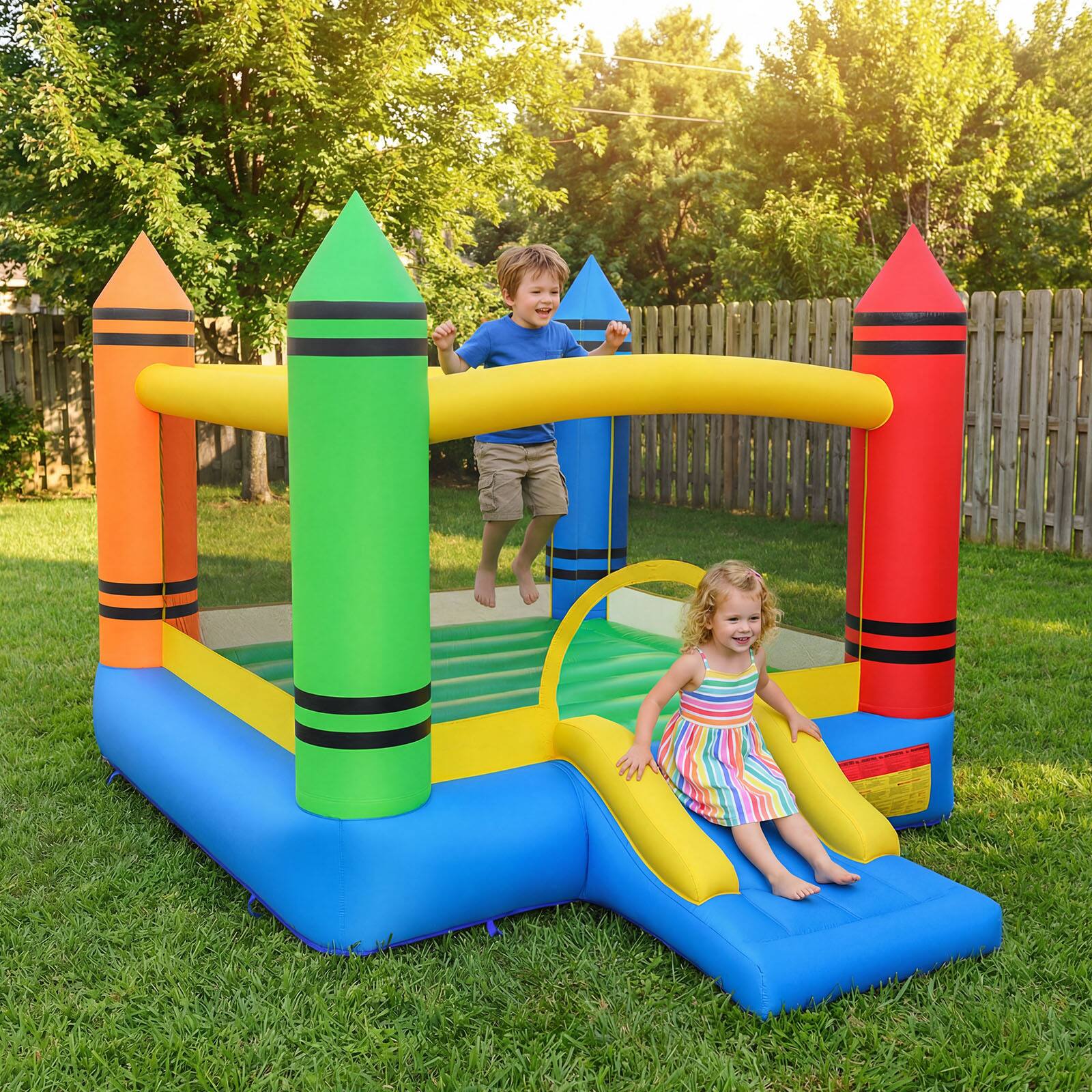 Alt View 1. Gymax - Gymax Inflatable Bounce House w/Slide & Large Jumping Area 550W Blower for Backyard - Multicolor.