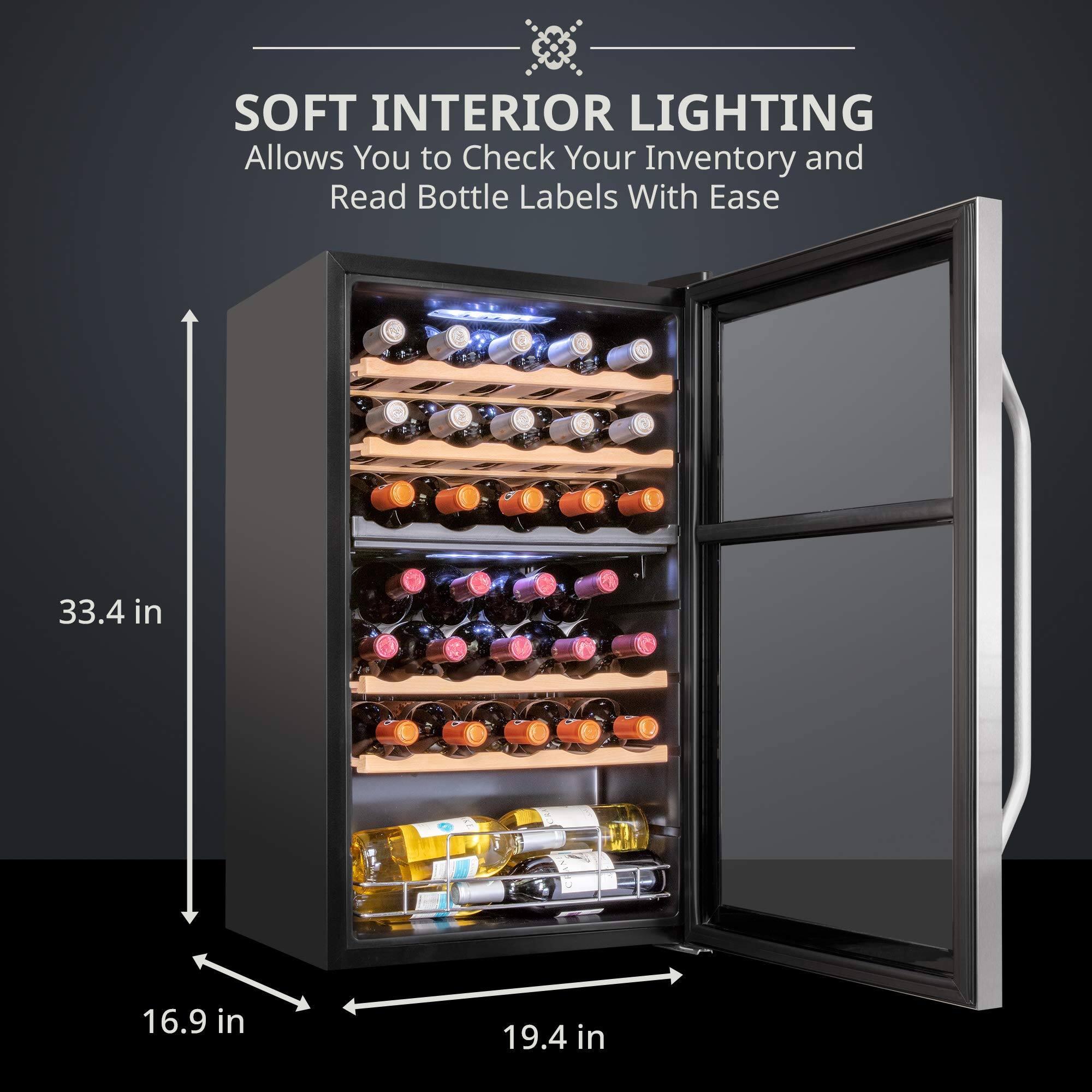 SOFT INTERIOR LIGHTING  
Allows You to Check Your Inventory and Read Bottle Labels With Ease  

33.4 in  
16.9 in  
19.4 in