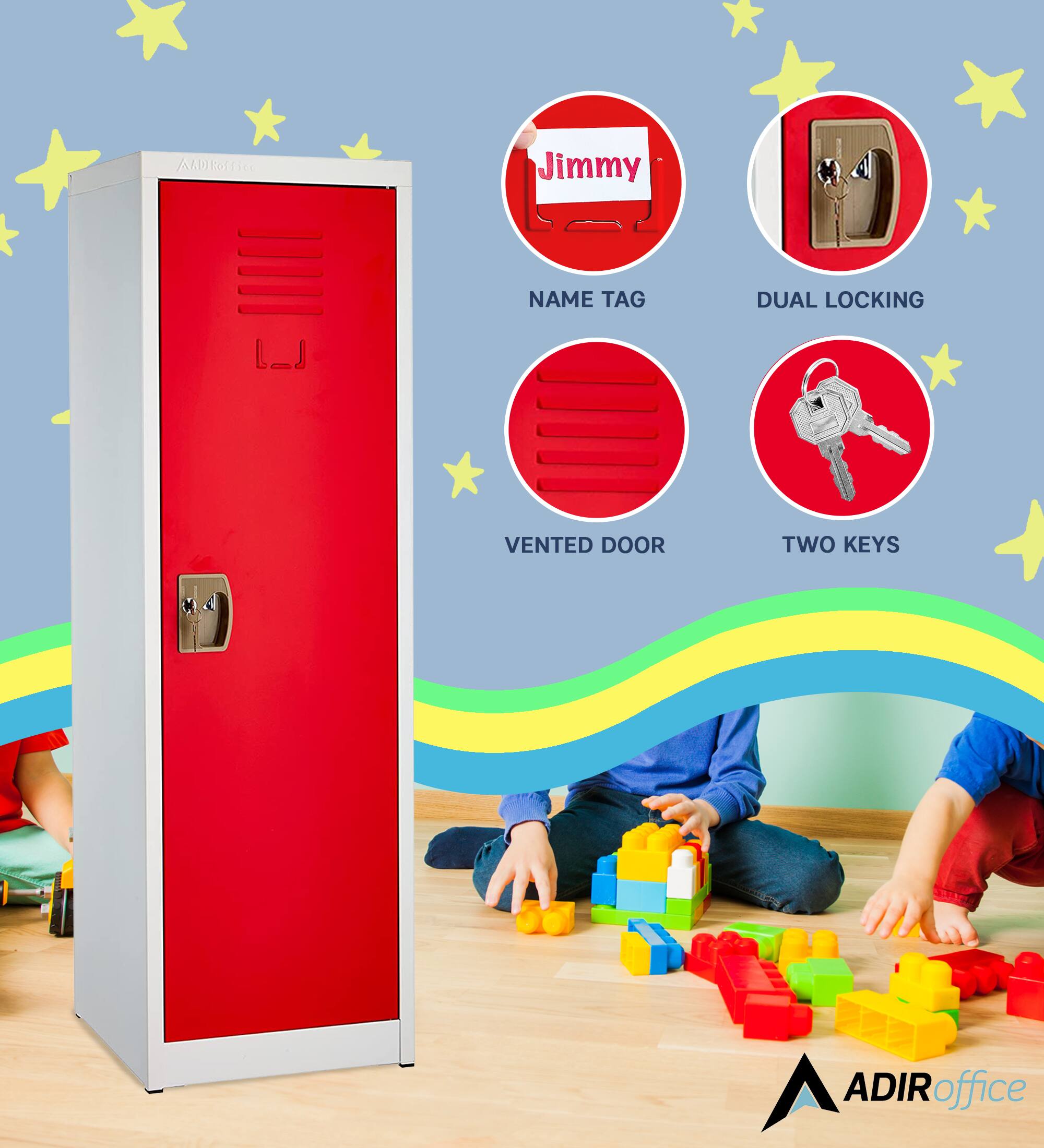 AMDESffice Jimmy NAME TAG DUAL LOCKING VENTED DOOR TWO KEYS ADIRoffice ADIR