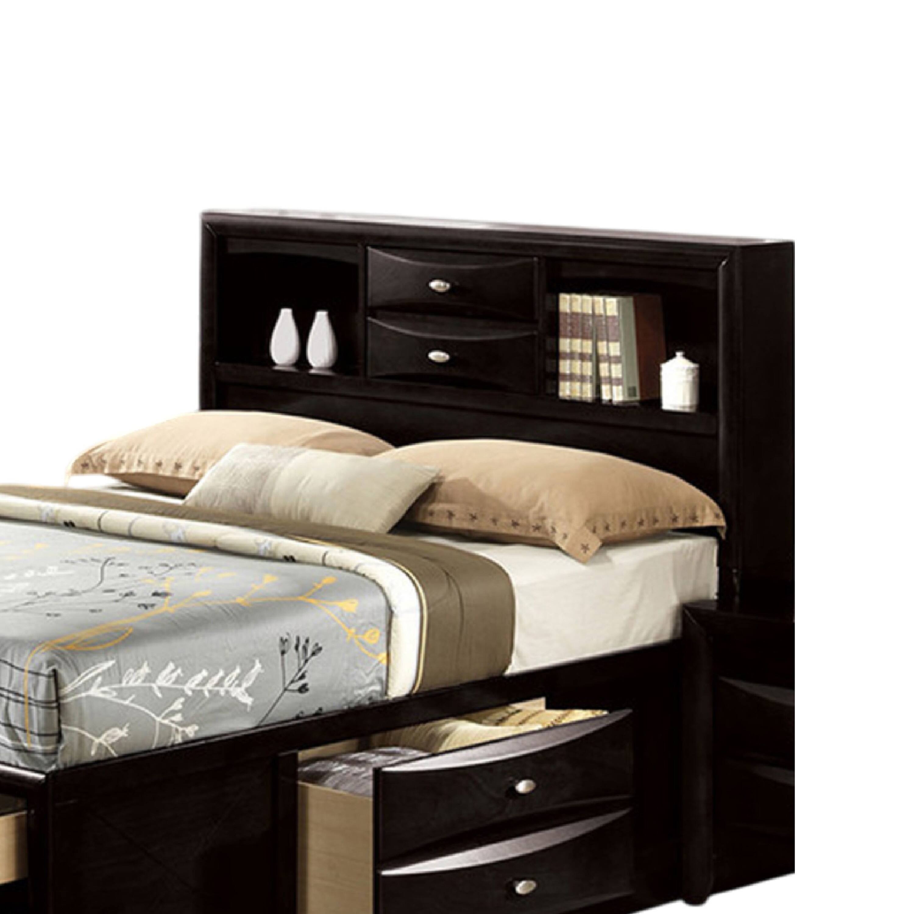 Alt View 2. Manhattan Lane - Simo Full Bed, Bookcase Headboard, Storage Drawers - Black, Nickel.