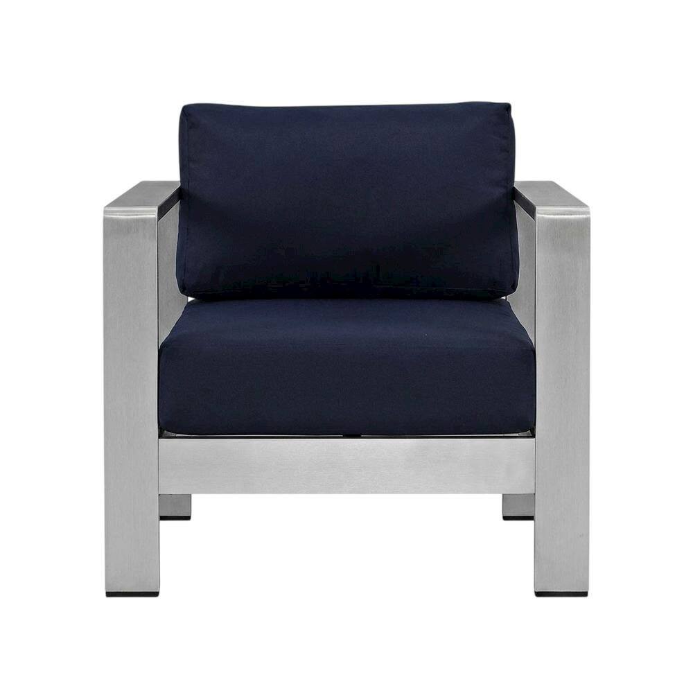 Back. Outdoor Escape - Outdoor Patio Aluminum Furniture Set - Comfortable Seat Cushions, Modern Design - Silver.