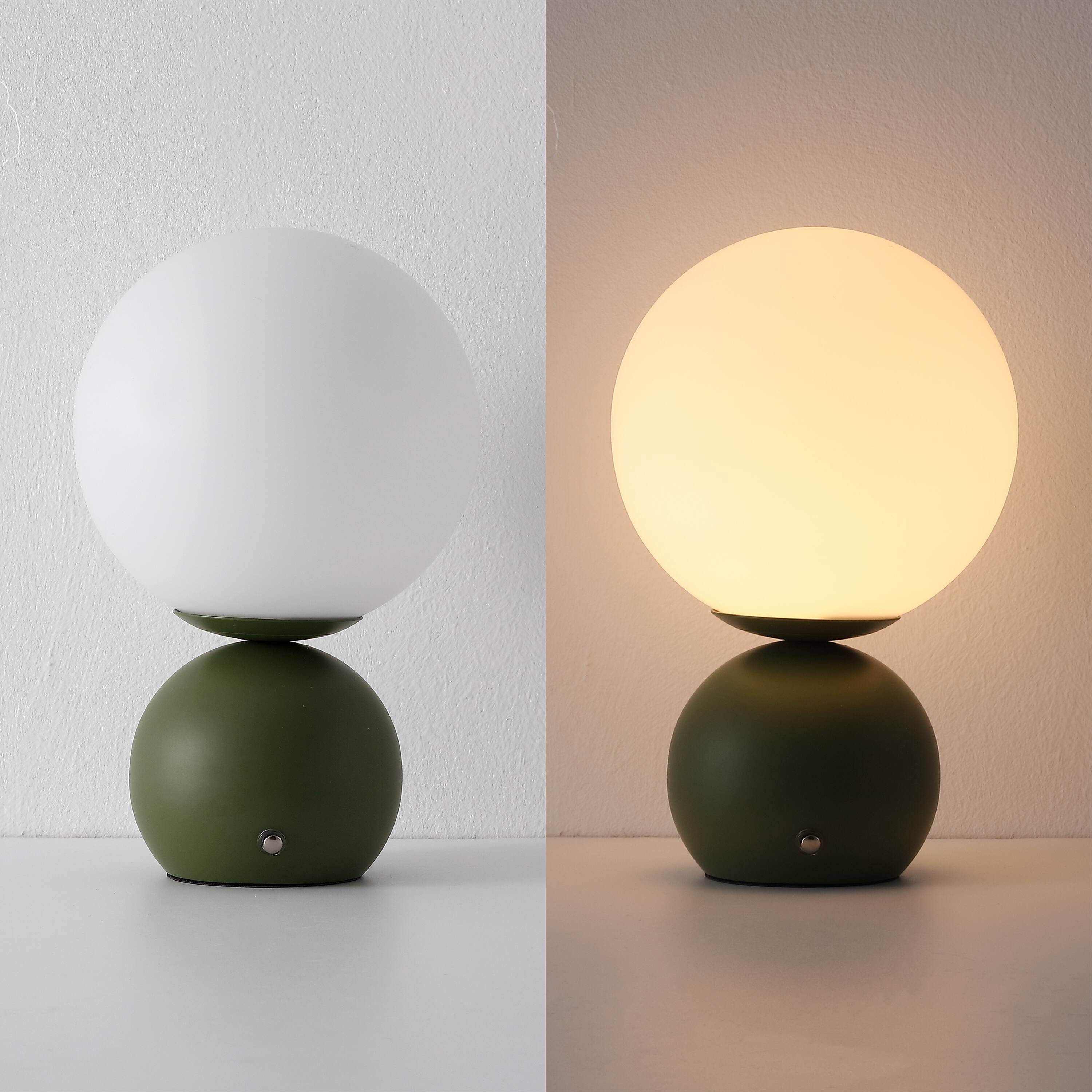 Alt View 5. Jonathan Y - Fatima 9.5" Modern Metal Rechargeable Table Lamp Set of 2, Green with White Glass Globe Shade and Touch Sensor - Green.