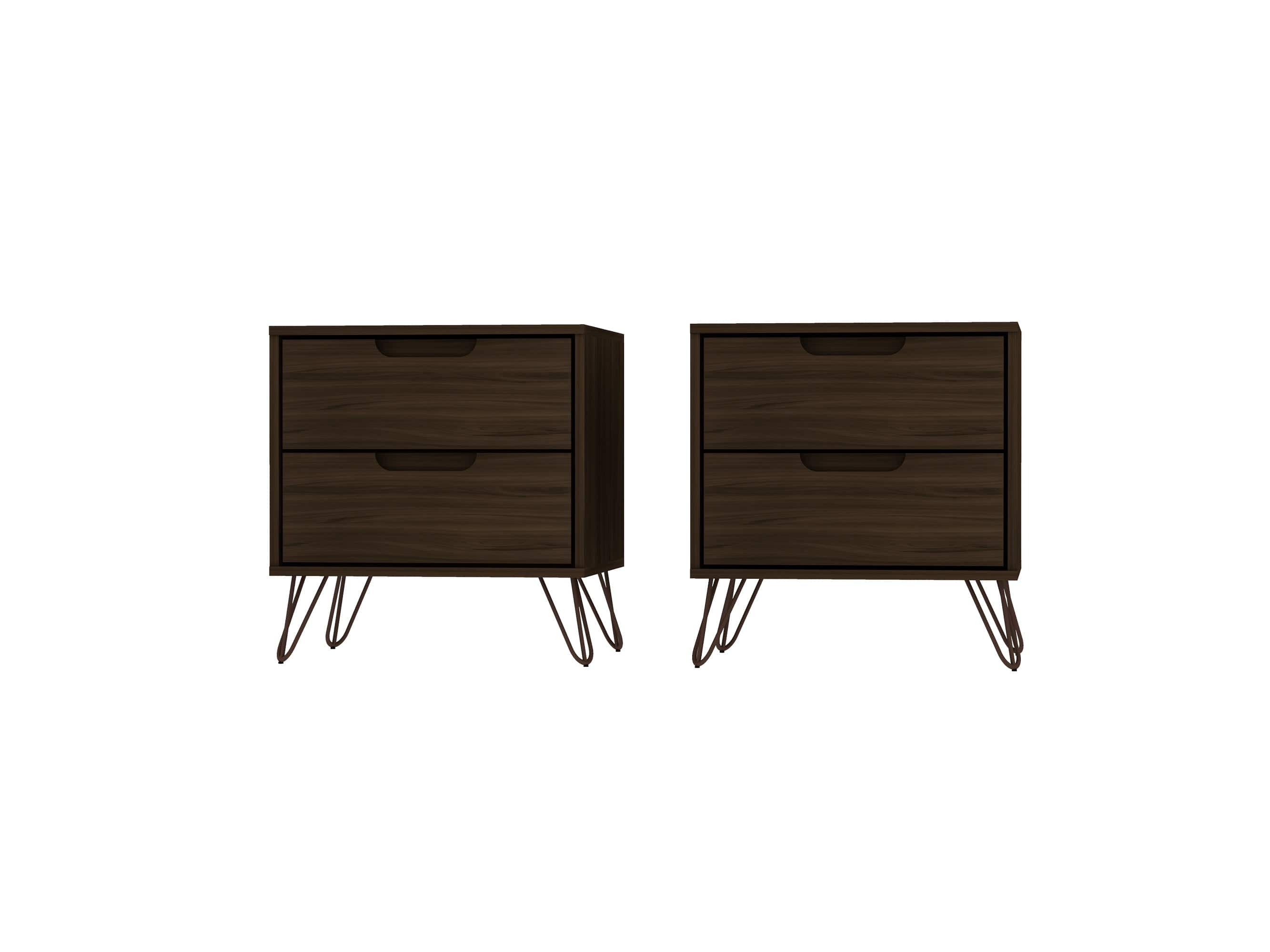 Manhattan Comfort - Rockefeller Mid-Century Modern 20" Nightstand - Set of 2 - Chestnut Brown