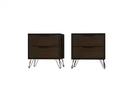 Manhattan Comfort - Rockefeller Mid-Century Modern 20" Nightstand - Set of 2 - Chestnut Brown