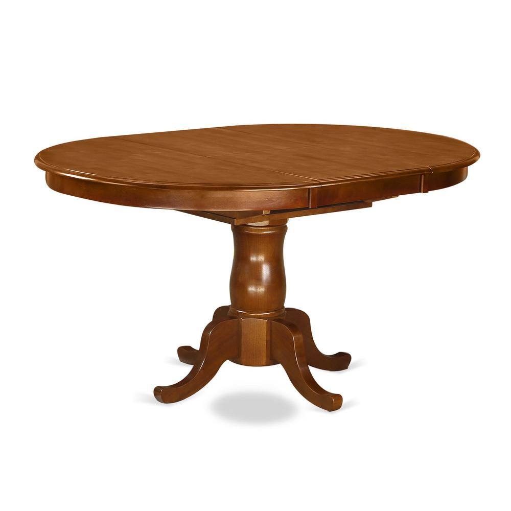 Angle. East West Furniture - 7 Pc Dining room set for 6-Oval Dining Table with Leaf and 6 Dining Chairs - Saddle Brown.