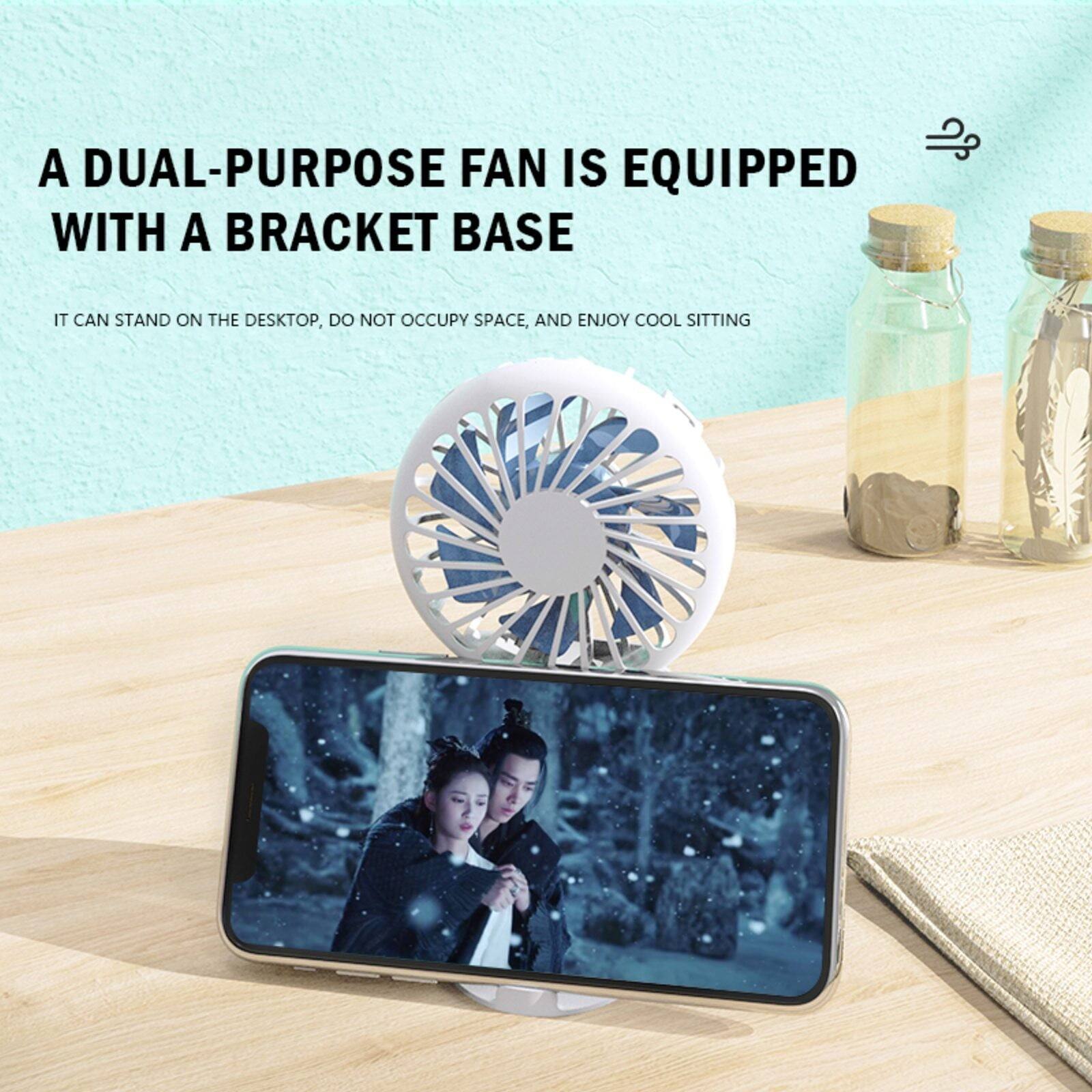 A dual-purpose fan is equipped with a bracket base. It can stand on the desktop, do not occupy space, and enjoy cool sitting.