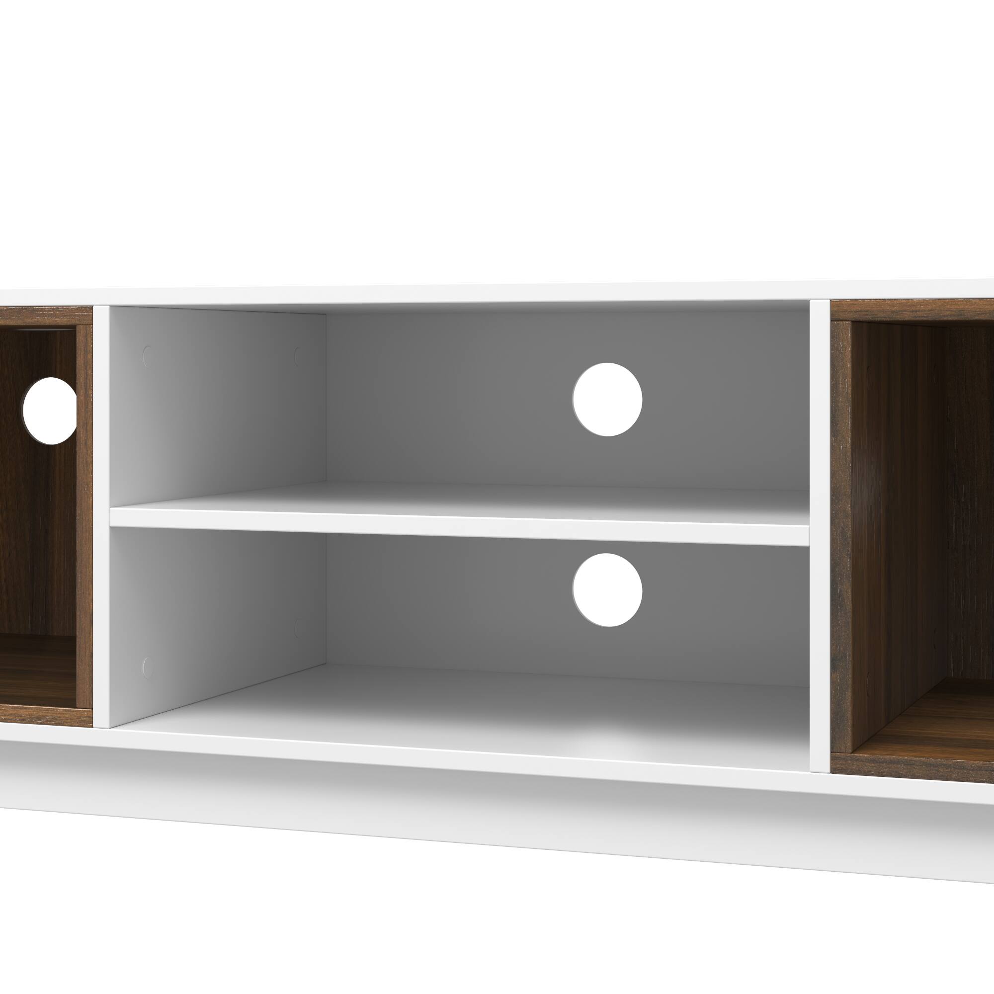 Alt View 4. Famapy - Extendable TV Stand, Modern Entertainment Center with Drawers, Open Shelves and Cable Management - Dark Walnut & White.