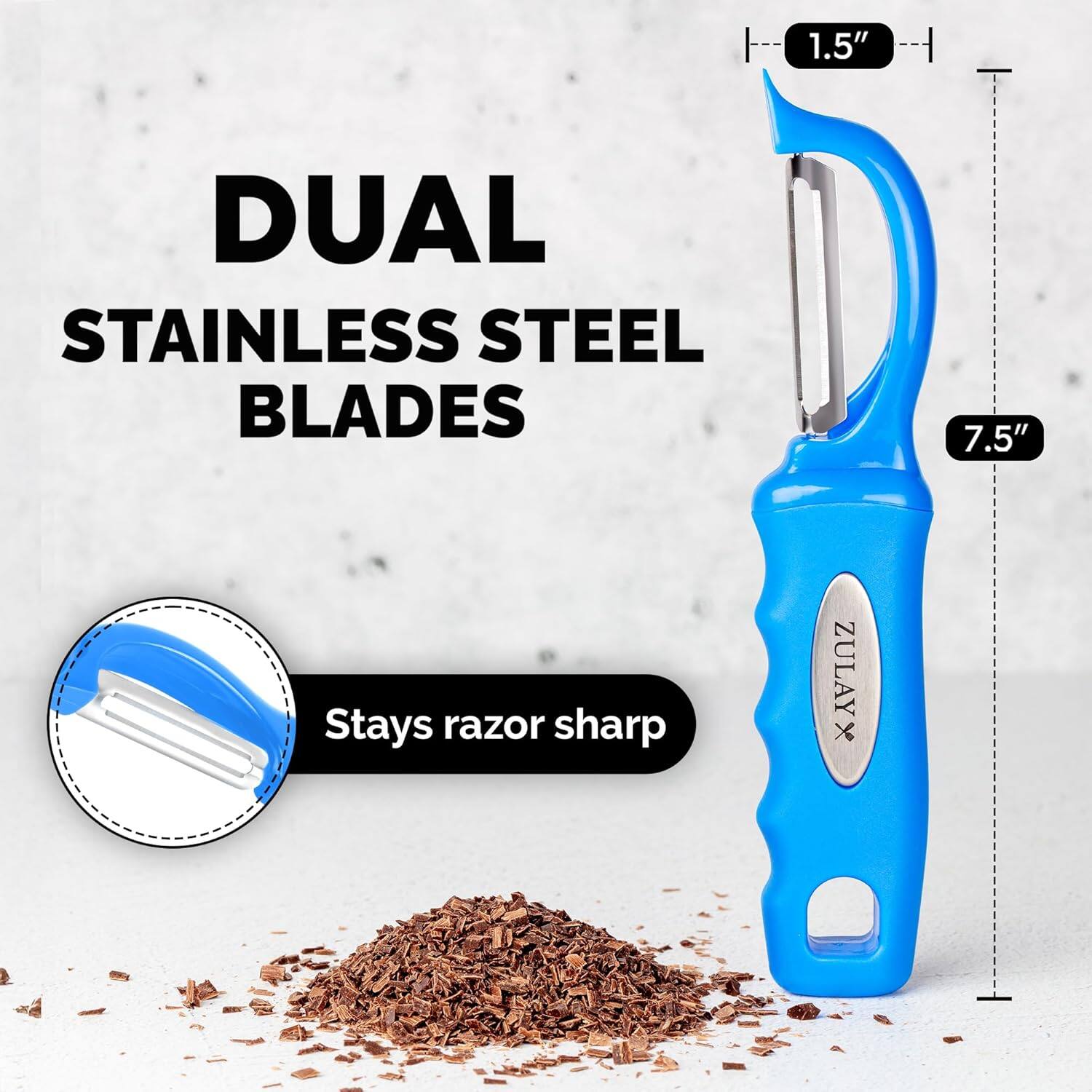 1.5" DUAL STAINLESS STEEL BLADES, 7.5" Stays razor sharp, ZULAY X