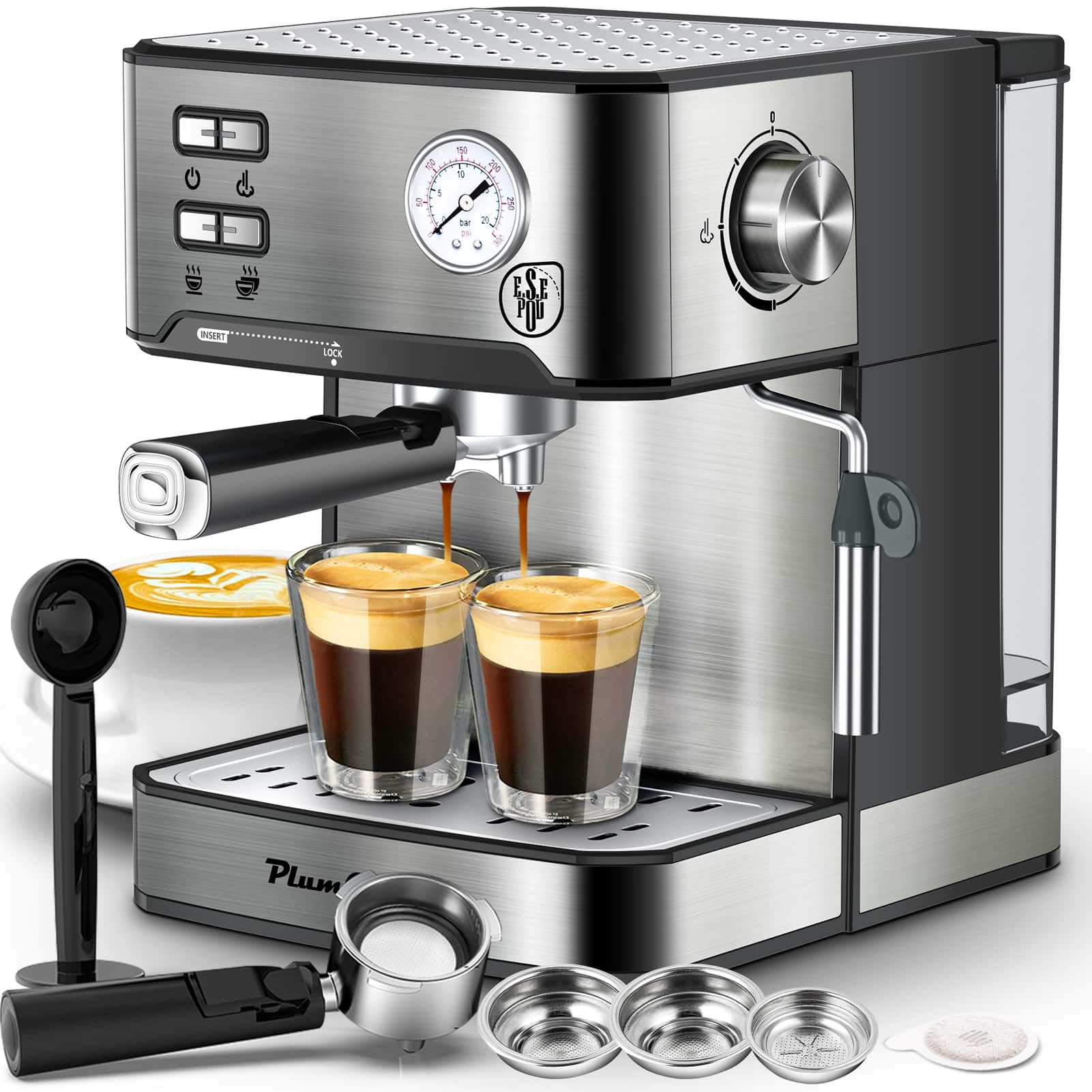 Dexmalle - Dexmalle-20 Bar Professional Espresso Machine with Milk Frother - Silver