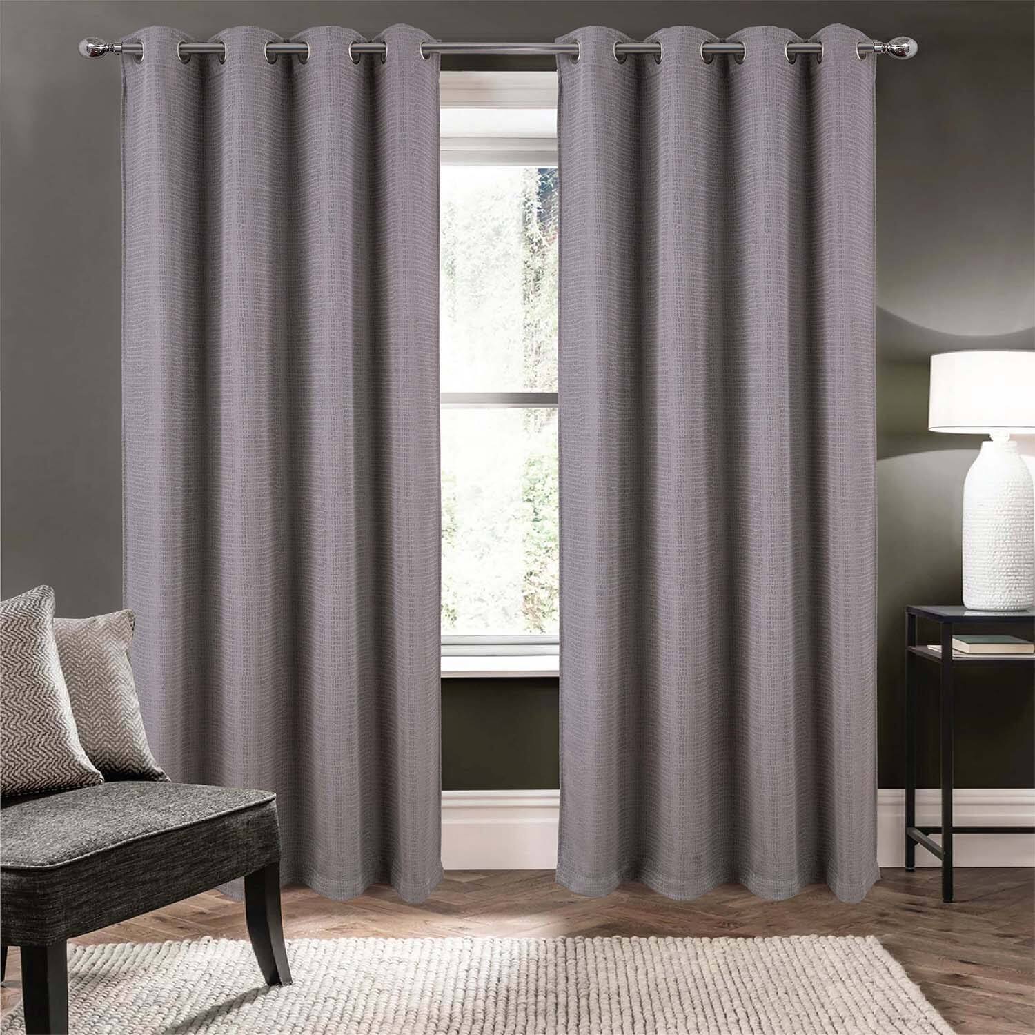 Angle. RT Designers Collection - RT Designer Collection Demi Lux Jacquard Blackout Grommet Curtain Panel 52" x 84" Charcoal - Charcoal.
