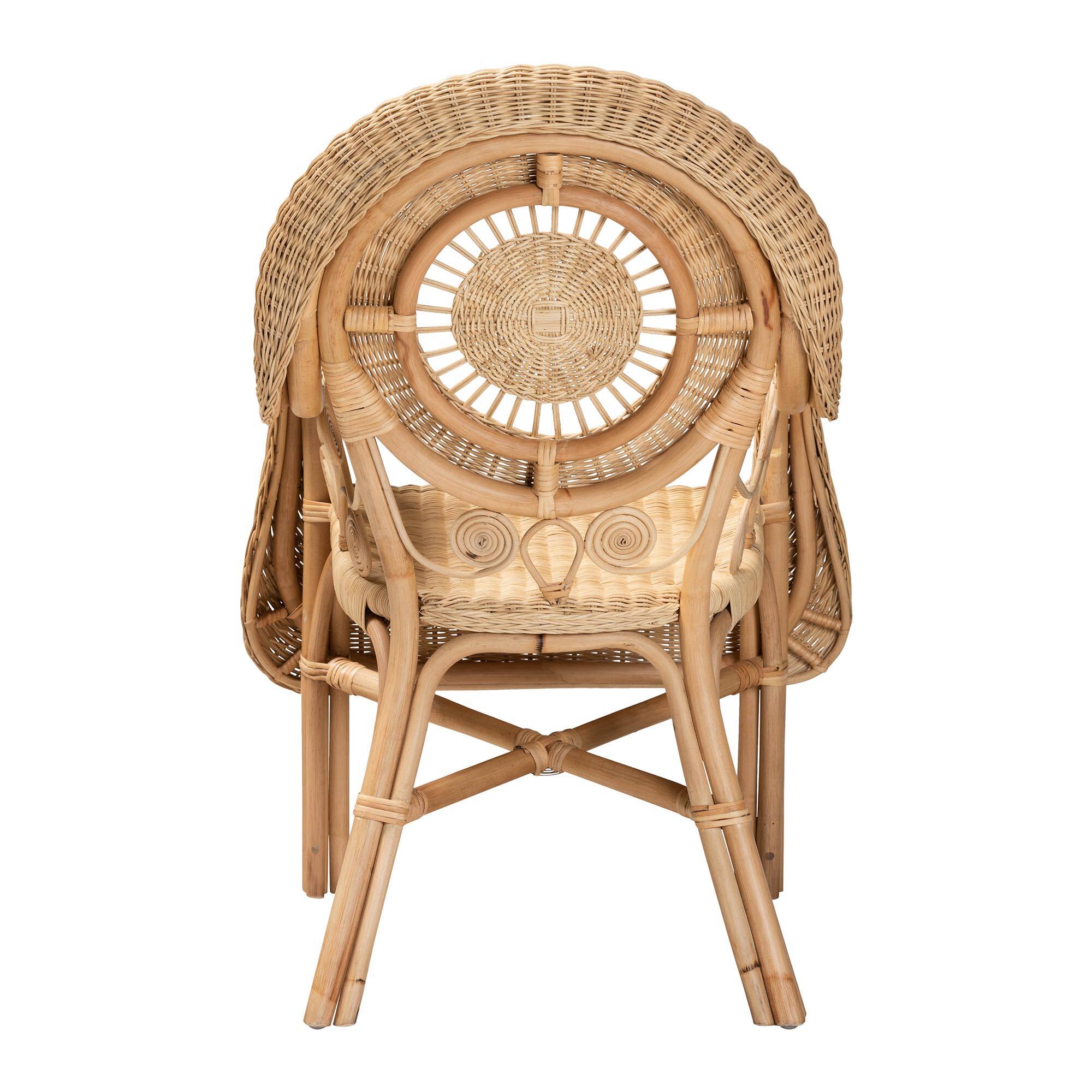 Back. bali & pari - Putri Modern Bohemian Natural Rattan Arm Chair - Natural Brown.