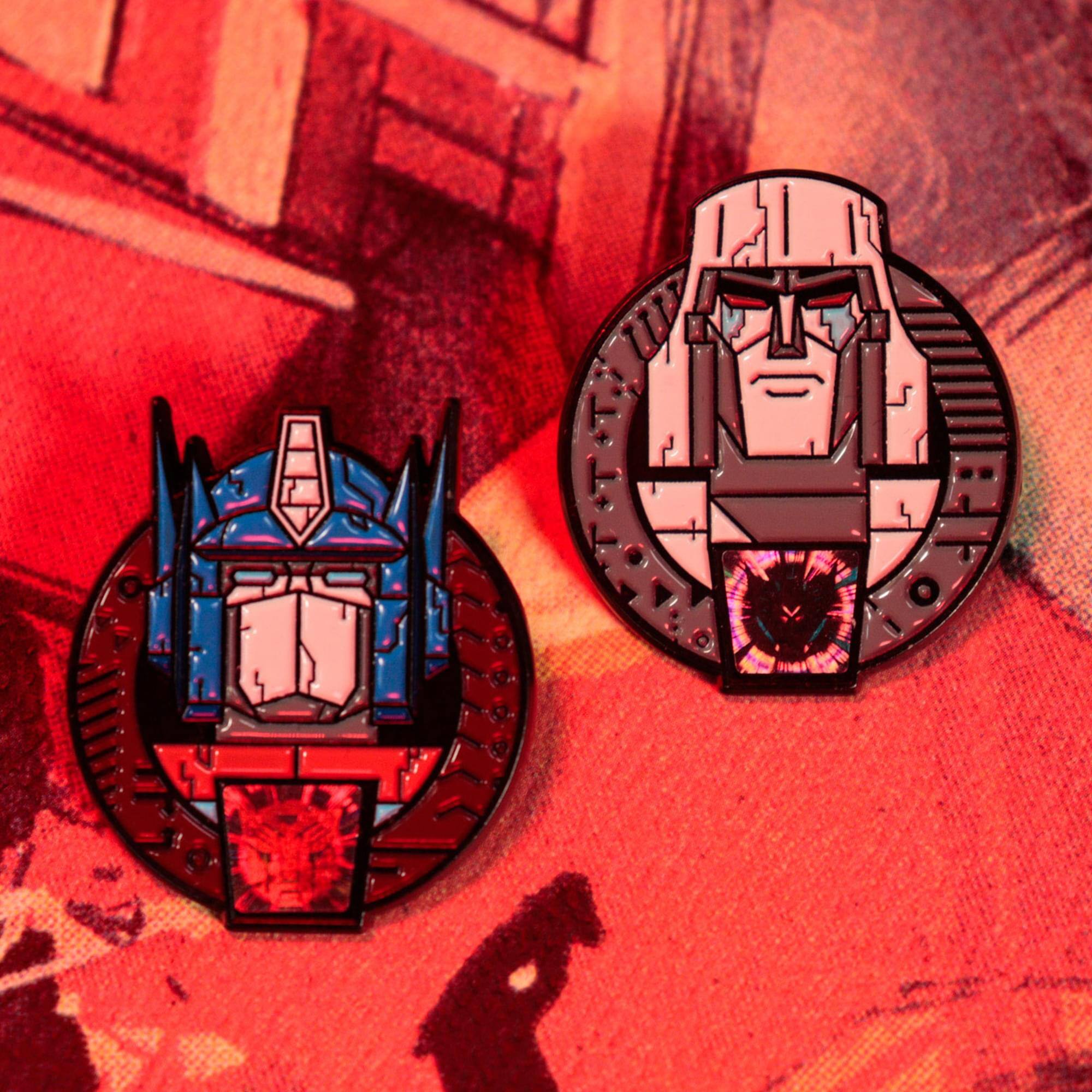 Alt View 4. Transformers - Transformers 40th Anniversary Optimus Prime and Megatron Pin Badge Set - Red/Black.