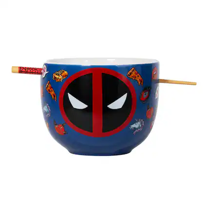 Front. Silver Buffalo - Marvel Deadpool Iconography 20-Ounce Ramen Bowl and Chopstick Set - Multi-Colored.
