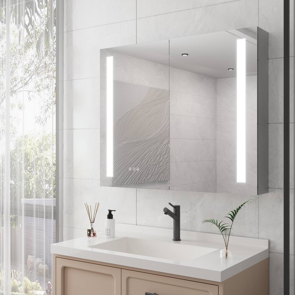 Alt View 10. Boyel Living - 36x30 Inch LED Medicine Cabinet with Vanity Mirror Double Door Anti Fog Aluminum Dimmable - Silver.