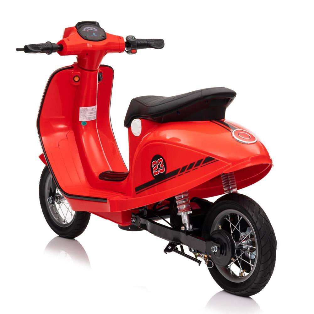 Alt View 2. BreeBe - 24V 250W Electric Scooter w/ 12" Air Tires, Hand Brake & Accelerator, Dual Rear Suspension, Slow Start, Ages 8+ - Red.