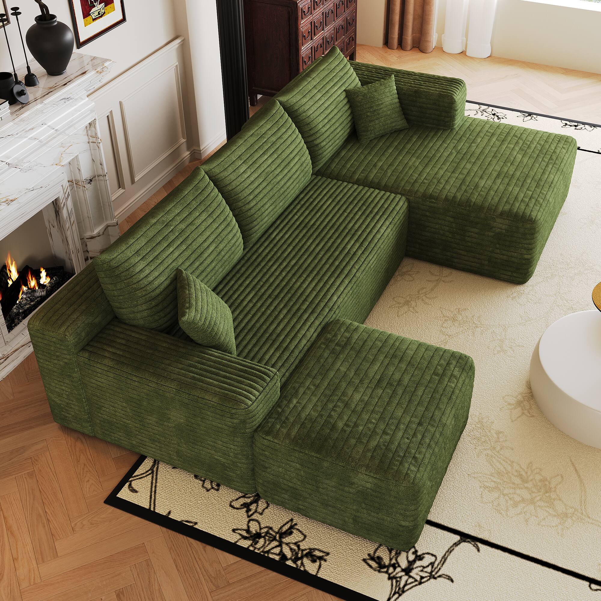 Alt View 3. Meqiodas - Modular Sectional Sofa, L Shaped Could Couch with Ottoman, Wide Deep Seat Comfy Couch for Living Room, Bedroom - Green.