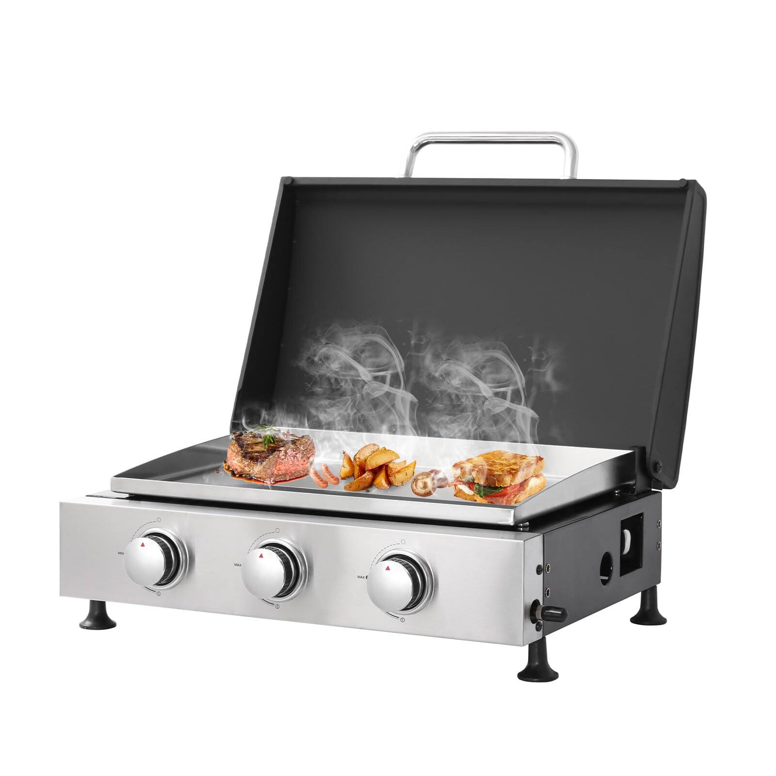Ecooso - 3-Burner Gas Grill, Outdoor Propane BBQ Grill for Patio Cooking - Black/Silver