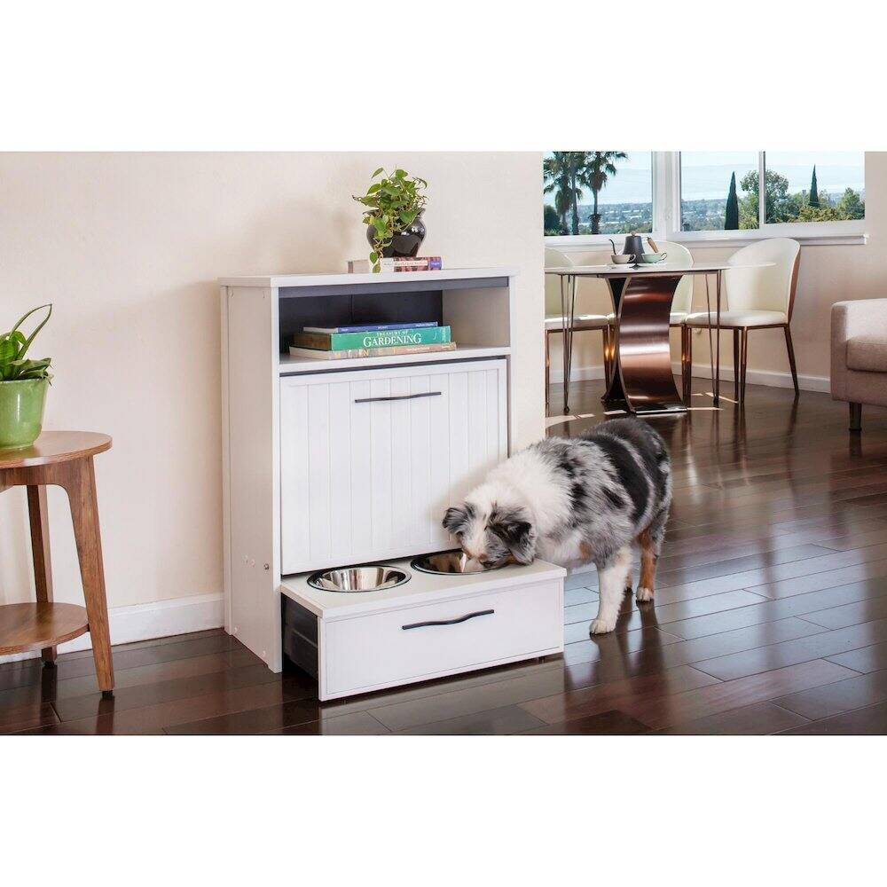 Alt View 1. New Age Pet - ECOFLEX Dog Food Pantry Double Dog Bowl-Antique White - Antique White.