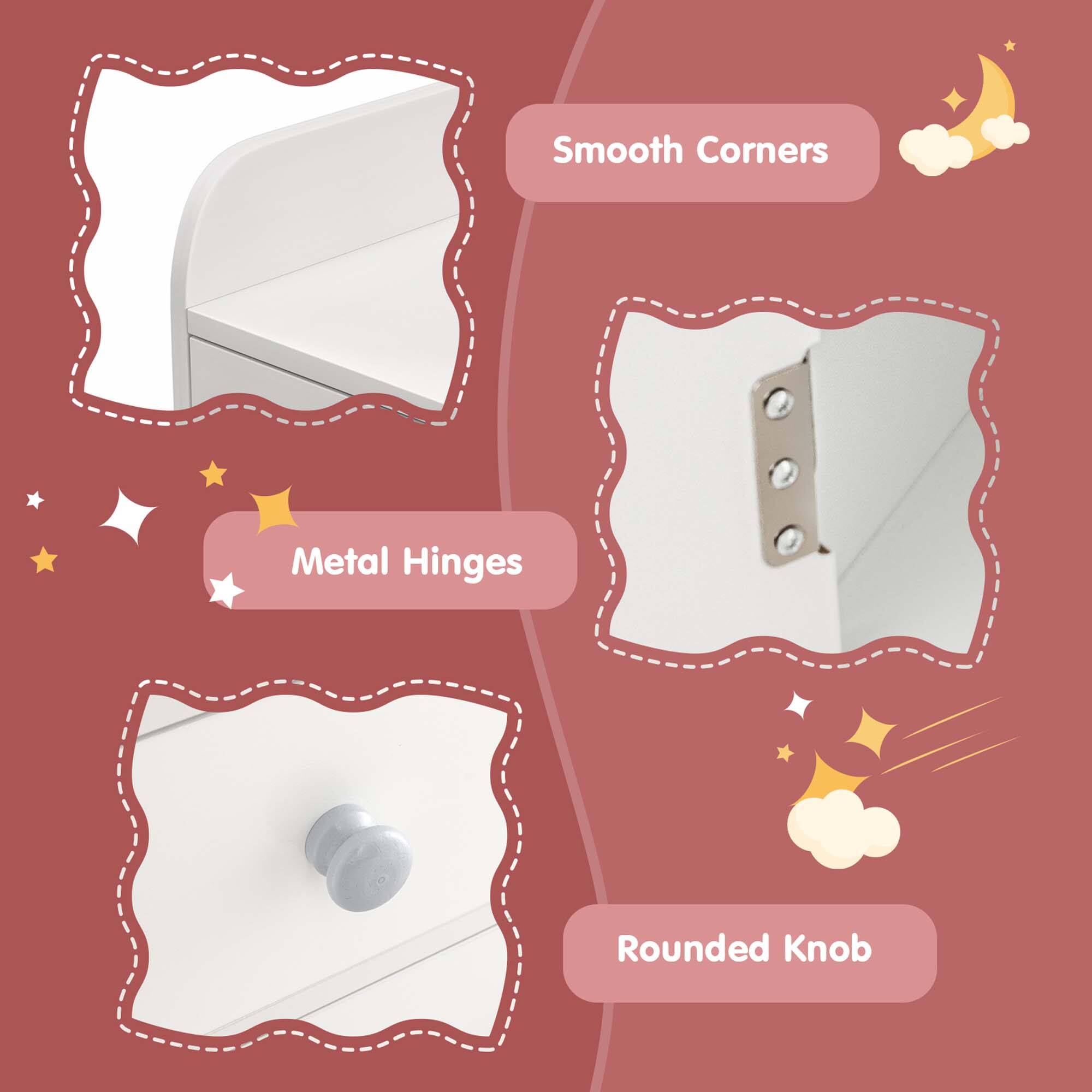 Smooth Corners, Metal Hinges, Rounded Knob