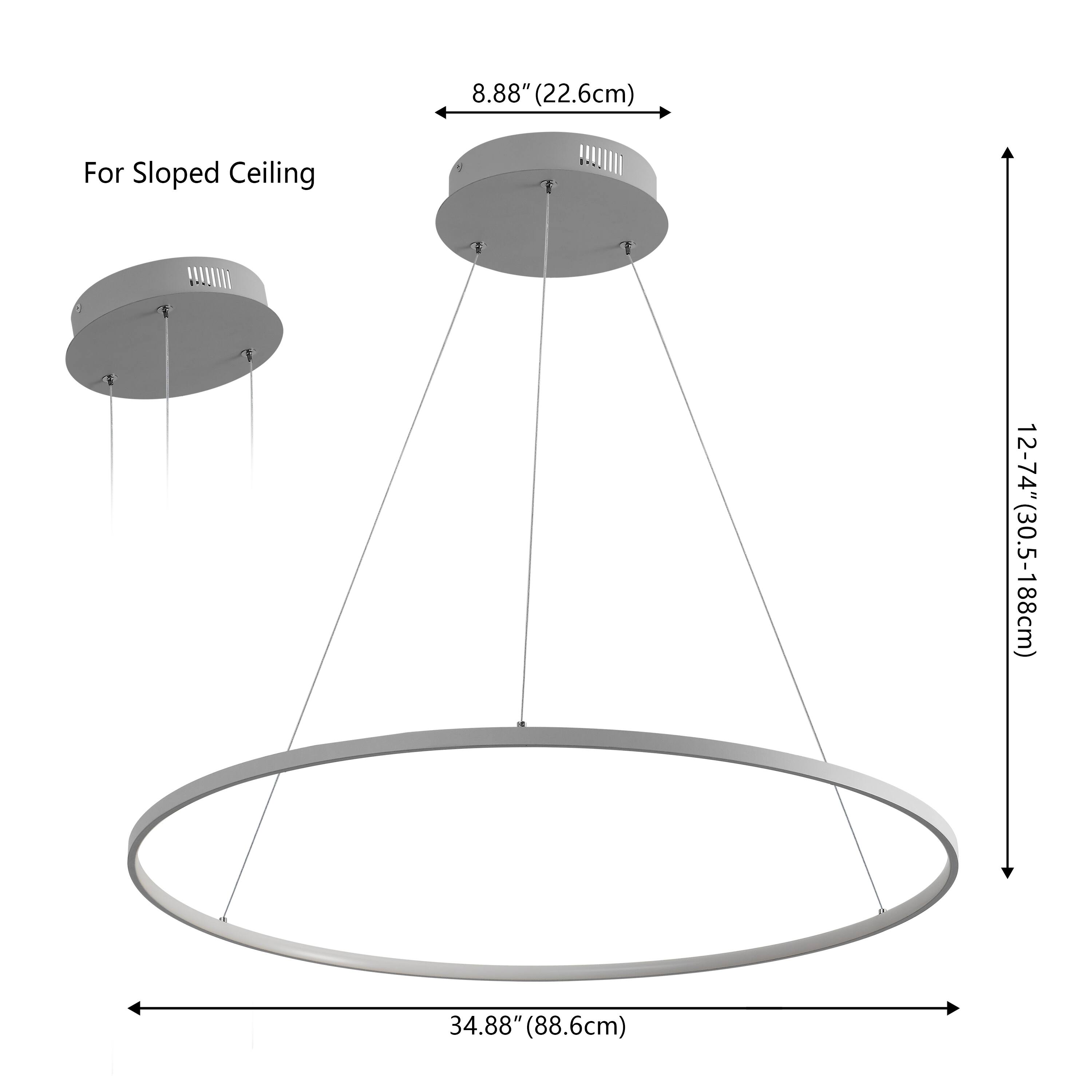 8.88" (22.6cm) For Sloped Ceiling  
12-74" (30.5-188cm)  
34.88" (88.6cm)