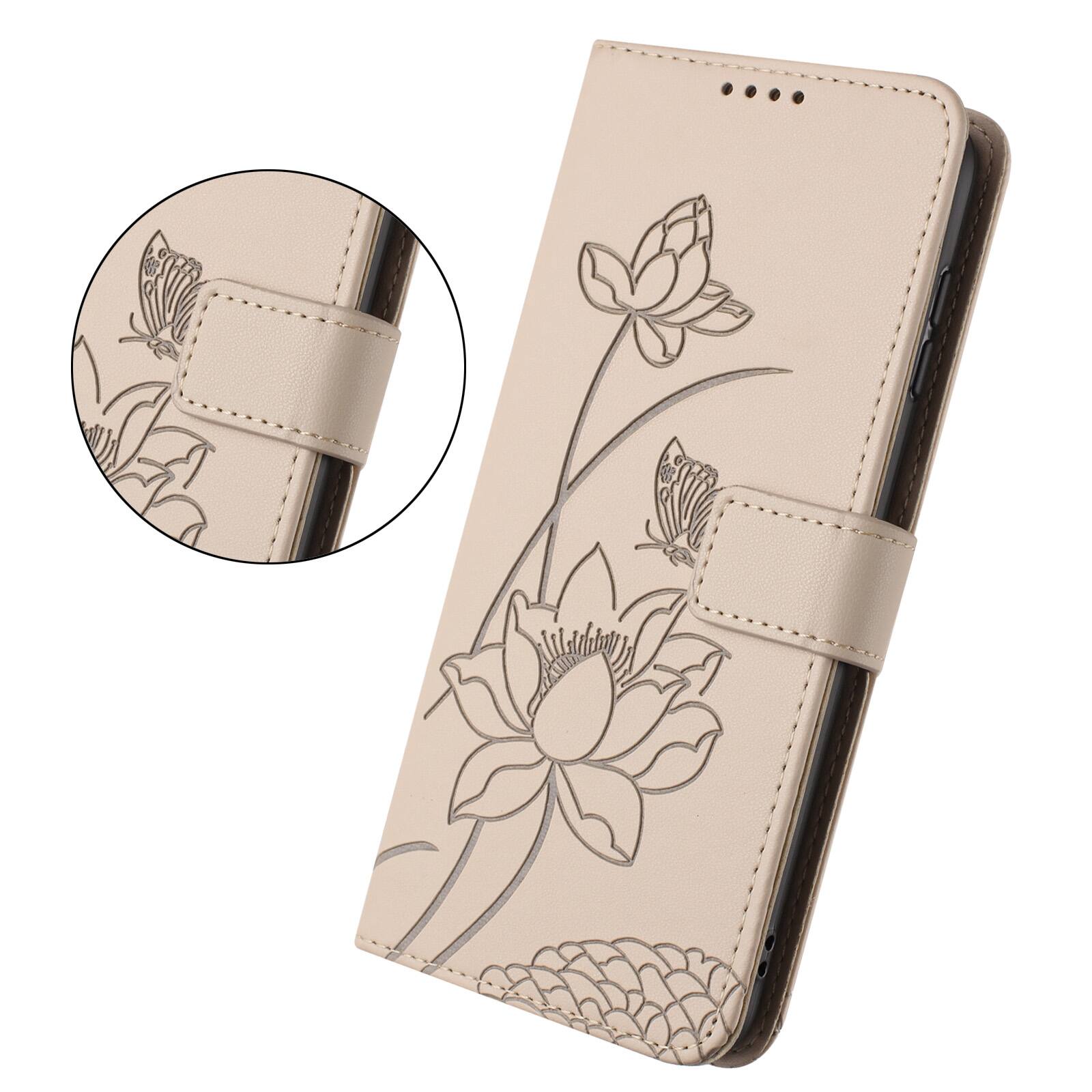 Angle. Dteck - Shockproof Wallet Case for Motorola G 5G (2025) with Detachable Wrist Strap, Protective PU Leather Folio Stand Cover - Beige.
