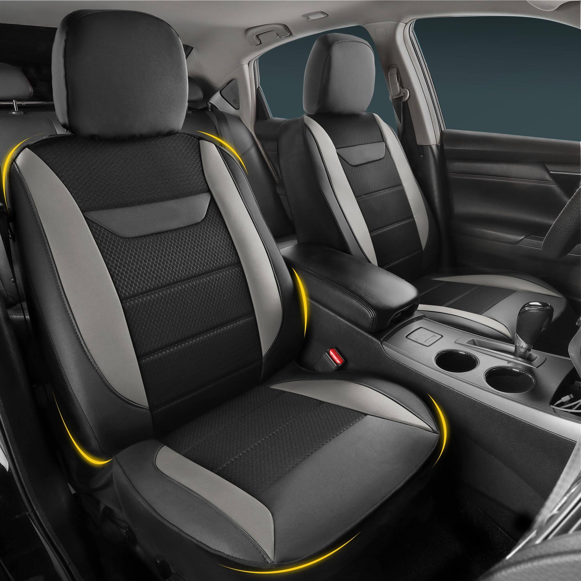 Front. VEGA AUTOMOTIVE - Front Memory Foam Leather Car Seat Covers Breathable Mesh Easy Install Automotive Protectors Airbag - Black Front Seat.