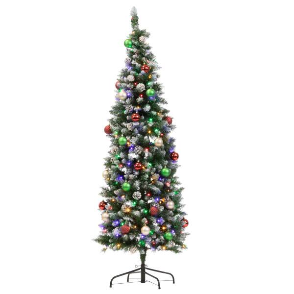 Angle. Elf Stor - 6ft Prelit Flocked Christmas Tree with Upright Storage Bag - Green.