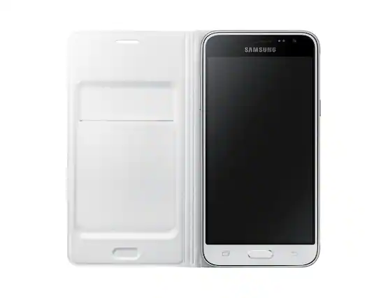 Front. Samsung - Samsung Galaxy J3 Flip Wallet I Color: White - White.