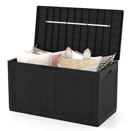 Front. Costway - Costway 100 Gal Outdoor Storage Box Lockable Patio Bin & Bench for Gardening Tools - Black.