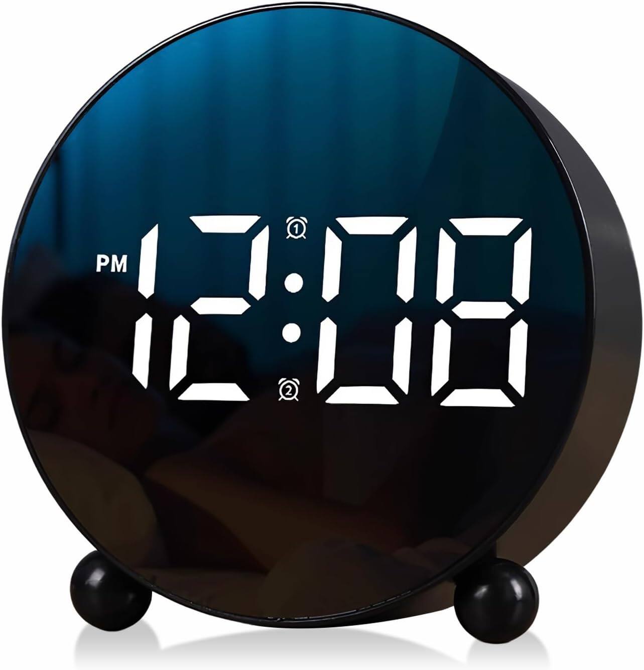 Front. Auledio - Small Digital Alarm Clock, Circular LED Alarm Clock, 3 Adjustable Brightness, Mute, Bedside Alarm Clock (black) - black.