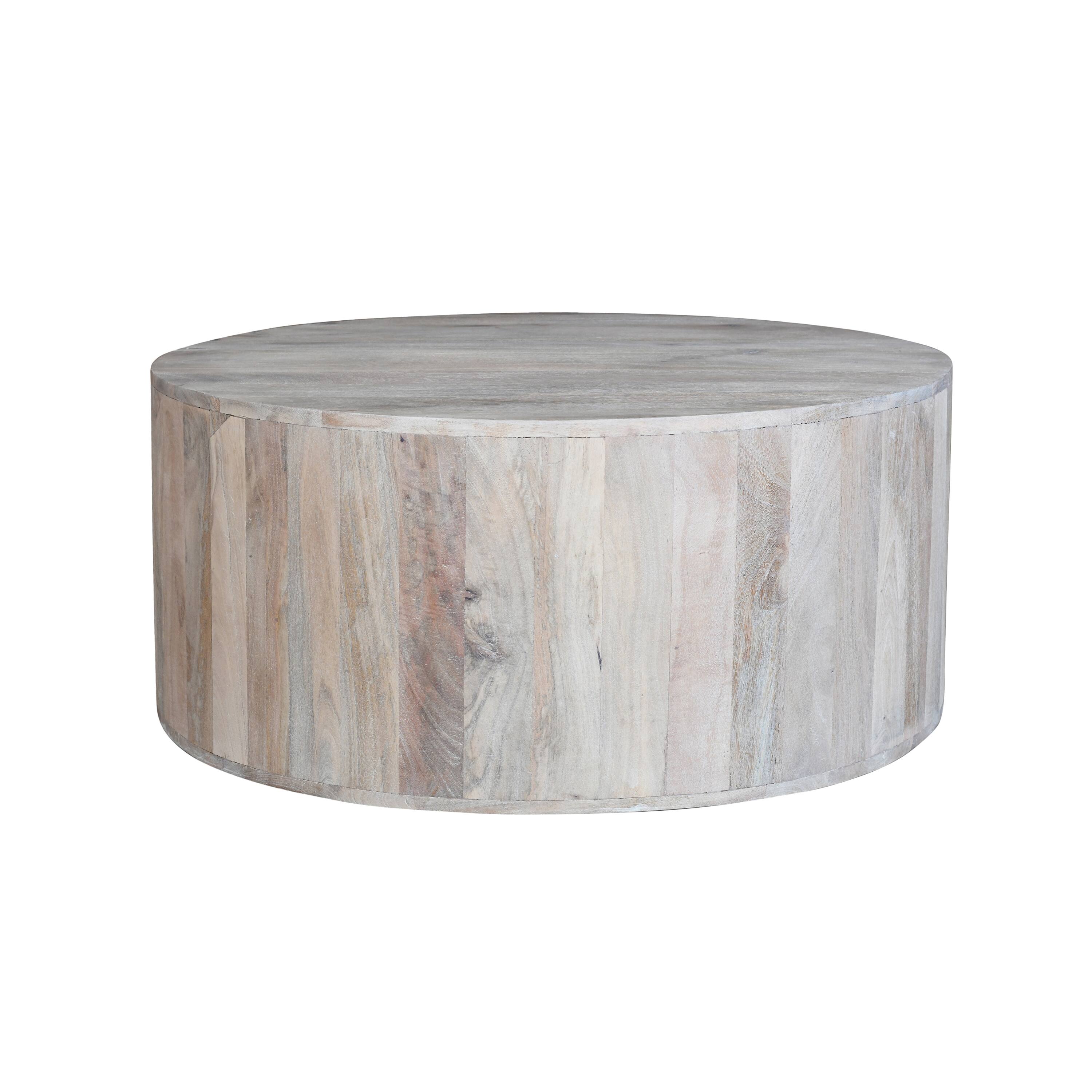 Alt View 1. Manhattan Lane - 36 Inch Coffee Table, Handcrafted Drum Shape, Mango Wood - White.