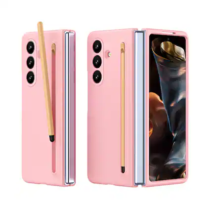 Front. Dteck - Shockproof Full Body Pen Holder Case For Samsung Z Fold 8 Ultra with Stylus & Screen Protector - Pink.
