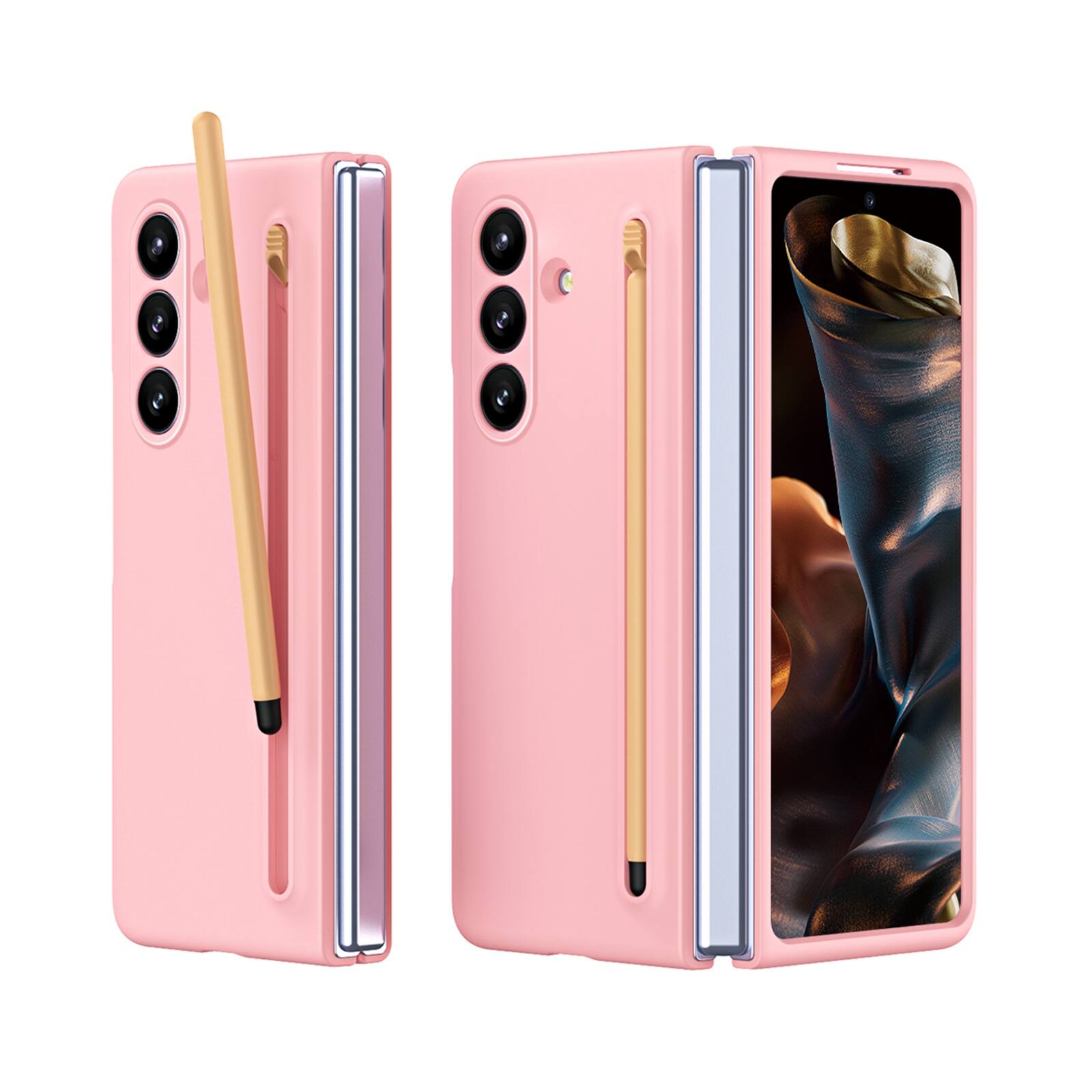 Front. Dteck - Shockproof Full Body Pen Holder Case For Samsung Z Fold 8 Ultra with Stylus & Screen Protector - Pink.