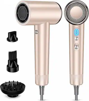 Front. Mythsight - Mythsight StyleVibe High-Speed Ionic Hair Dryer with 3 Attachments - Champagne Gold.