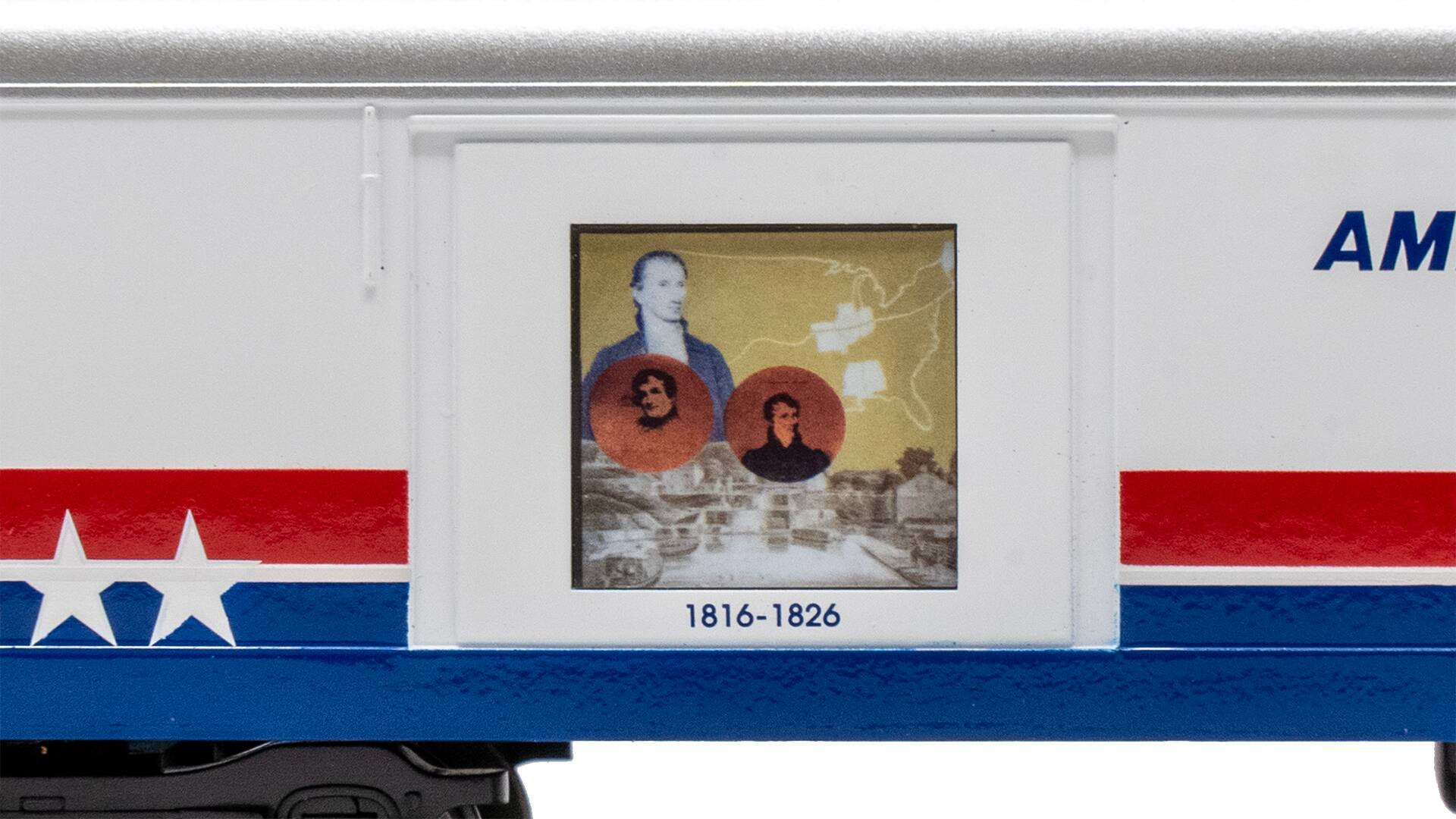 Left. Bachmann - Bachmann Trains - LIMITED EDITION AMERICAN FREEDOM TRAIN CARS - LIGHTED EXHIBIT CAR #103 1816-1836 - HO Scale.