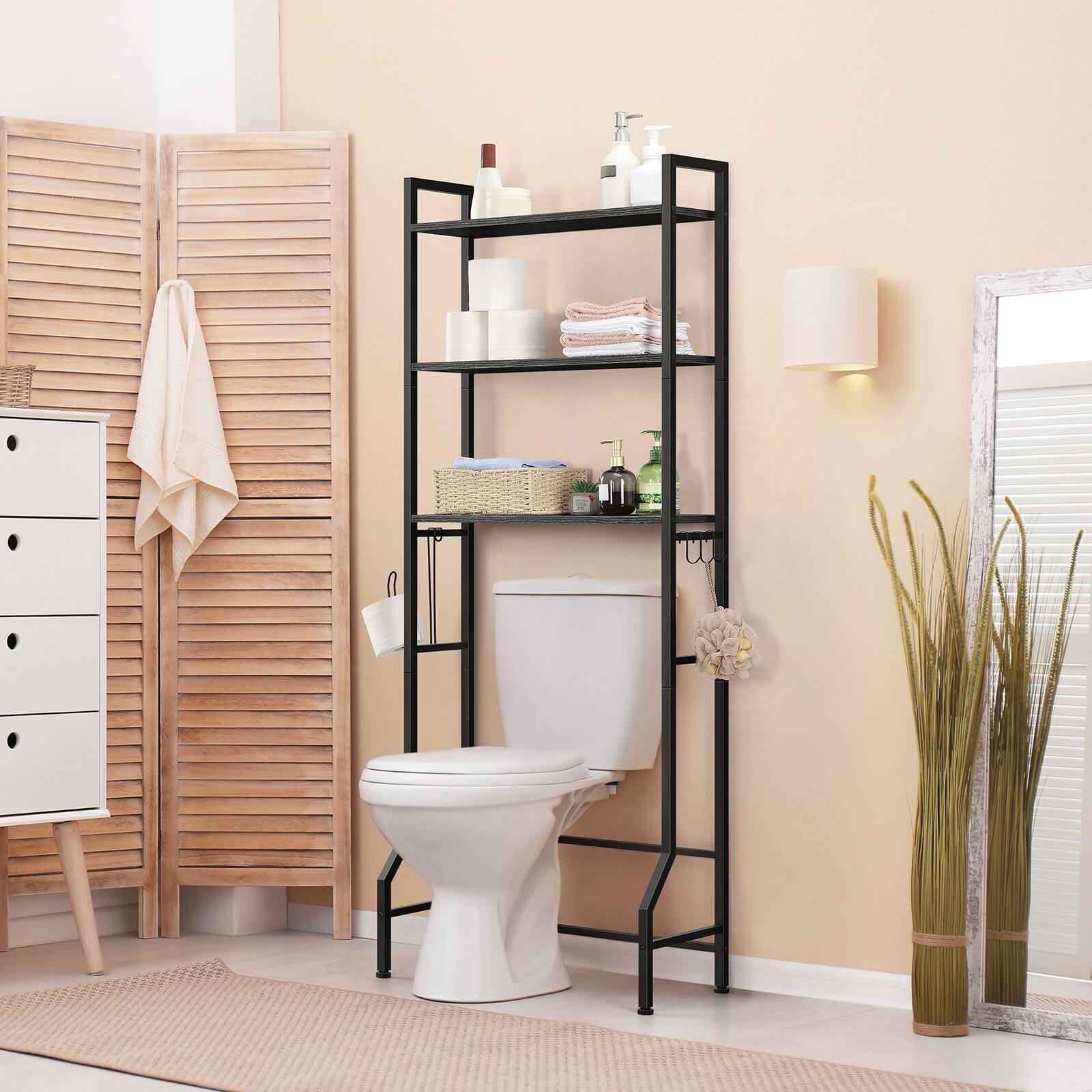 Alt View 2. Oumilen - Over-the-Toilet 3-Tier Bathroom Storage Shelf, Black - Black.
