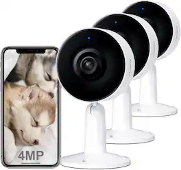 Arenti - 4MP 3PCS WiFi Indoor Security Camera with Phone App, Plug-in Baby Home Puppy Cam, 2.4GHz, Motion Sound Detection - White