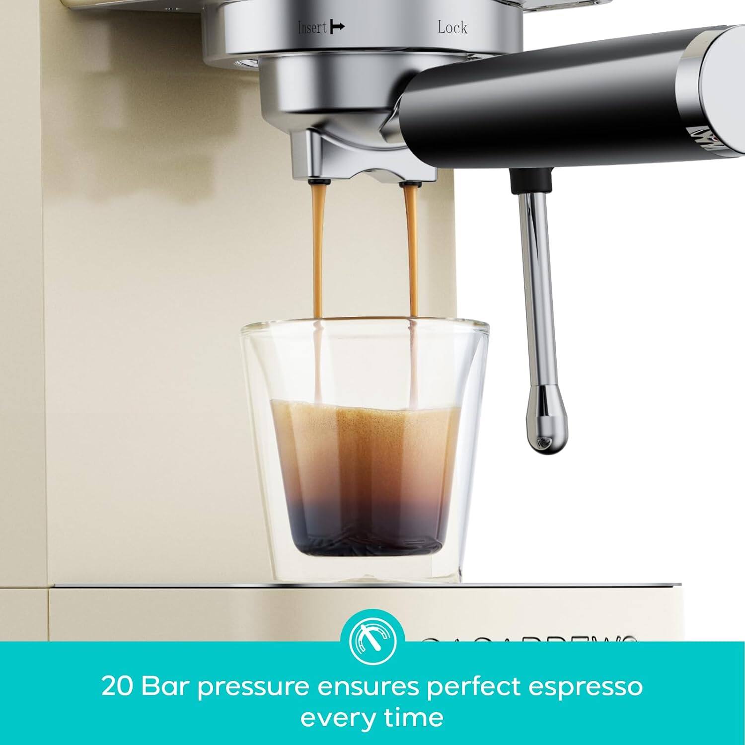 Insert  
Lock  
AWM  
20 Bar pressure ensures perfect espresso every time