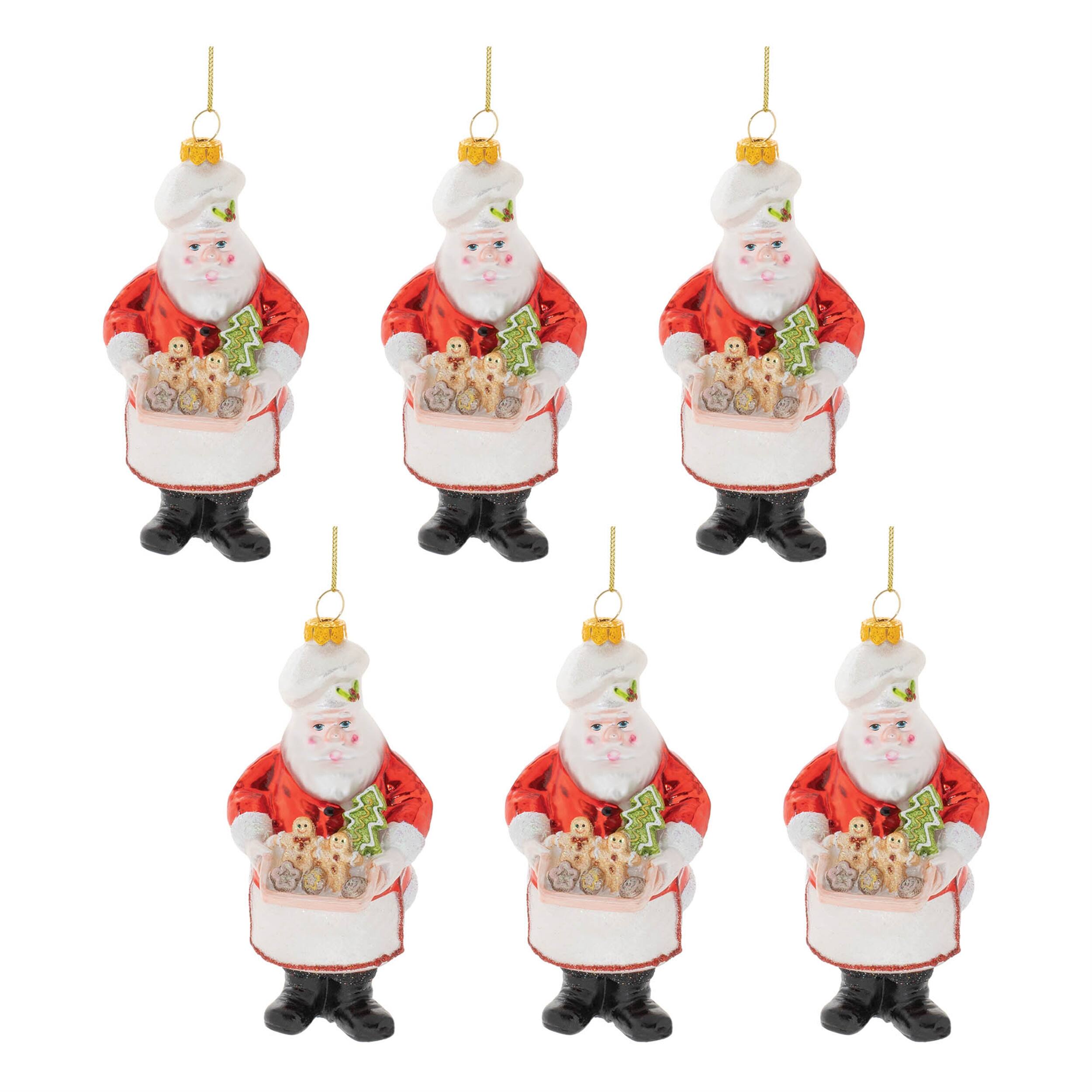 Left. BreeBe - Glass Baking Santa Ornament (Set of 6) - White, Red, Greed.