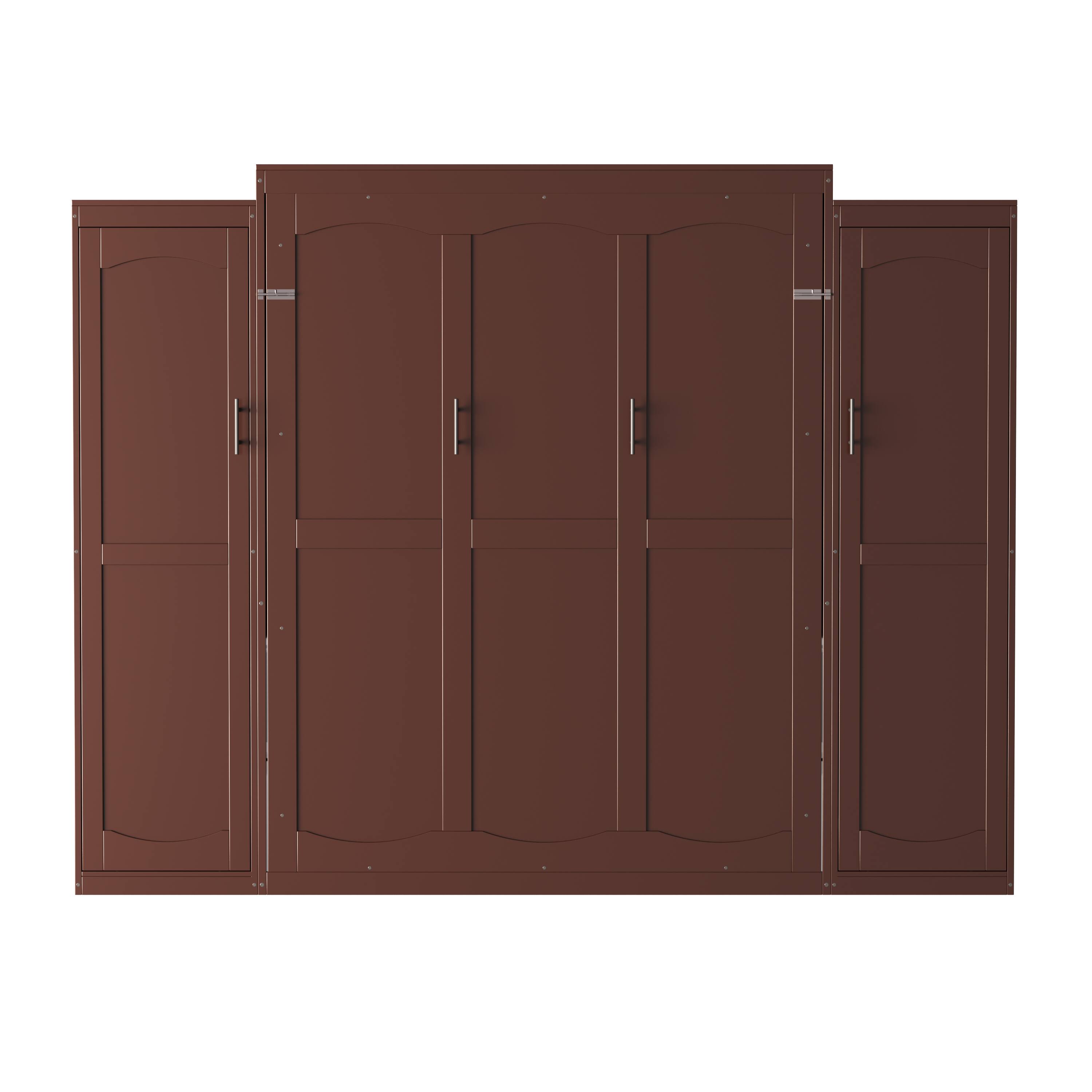 Alt View 8. Tiramisubest - Full Size Murphy Bed with 2 Wardrobe and Storage Shelf, Multifunctional Foldable Platform Bedframe, Walnut - Walnut.